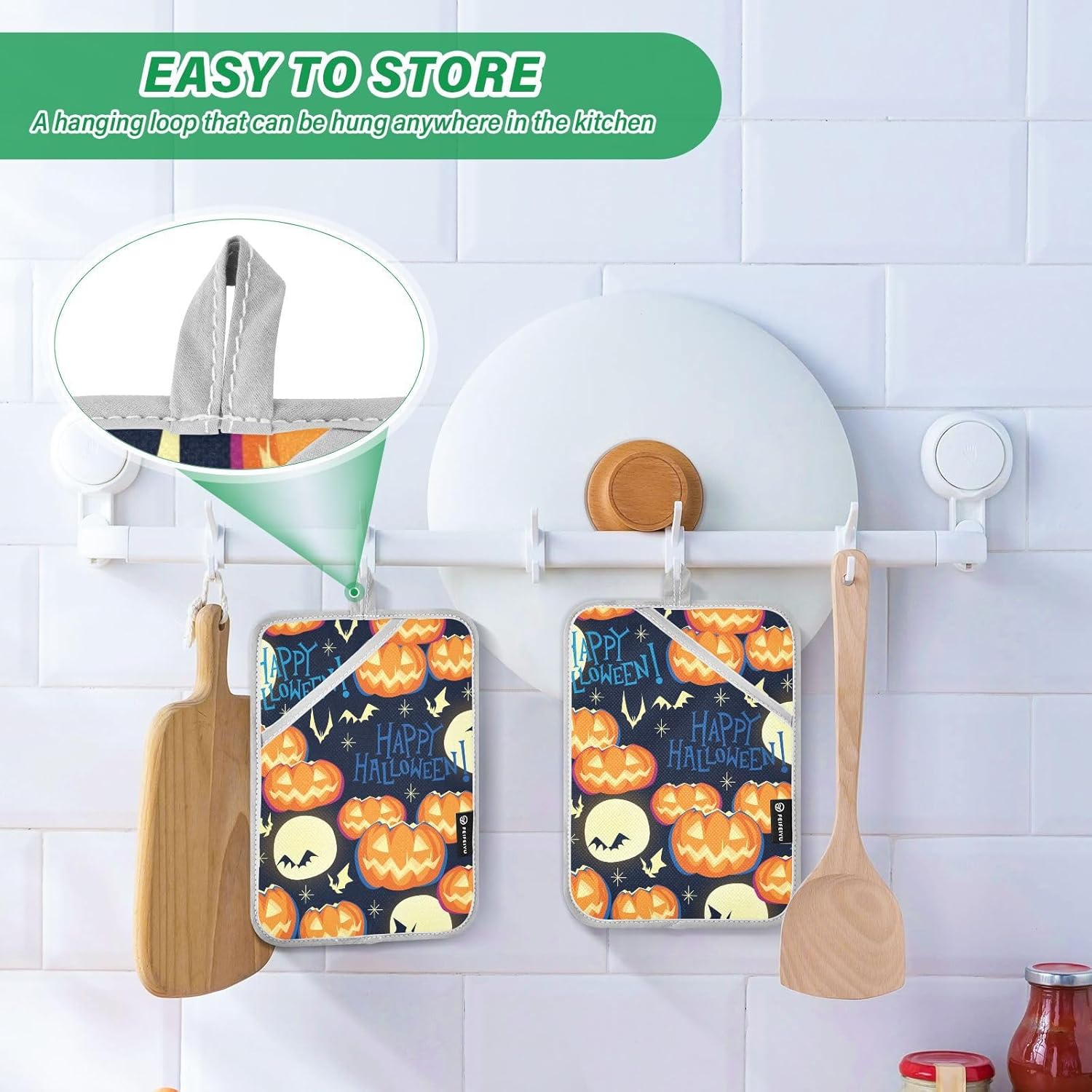 creative Halloween Orange Pumpkins Potholders Set for Kitchen Heat Protection