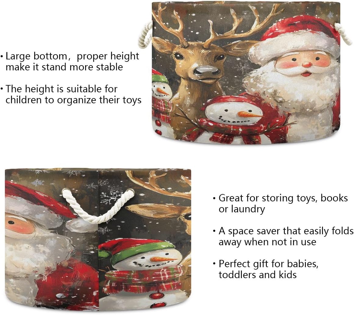 Reindeer Santa Snowman Large Open Storage Basket