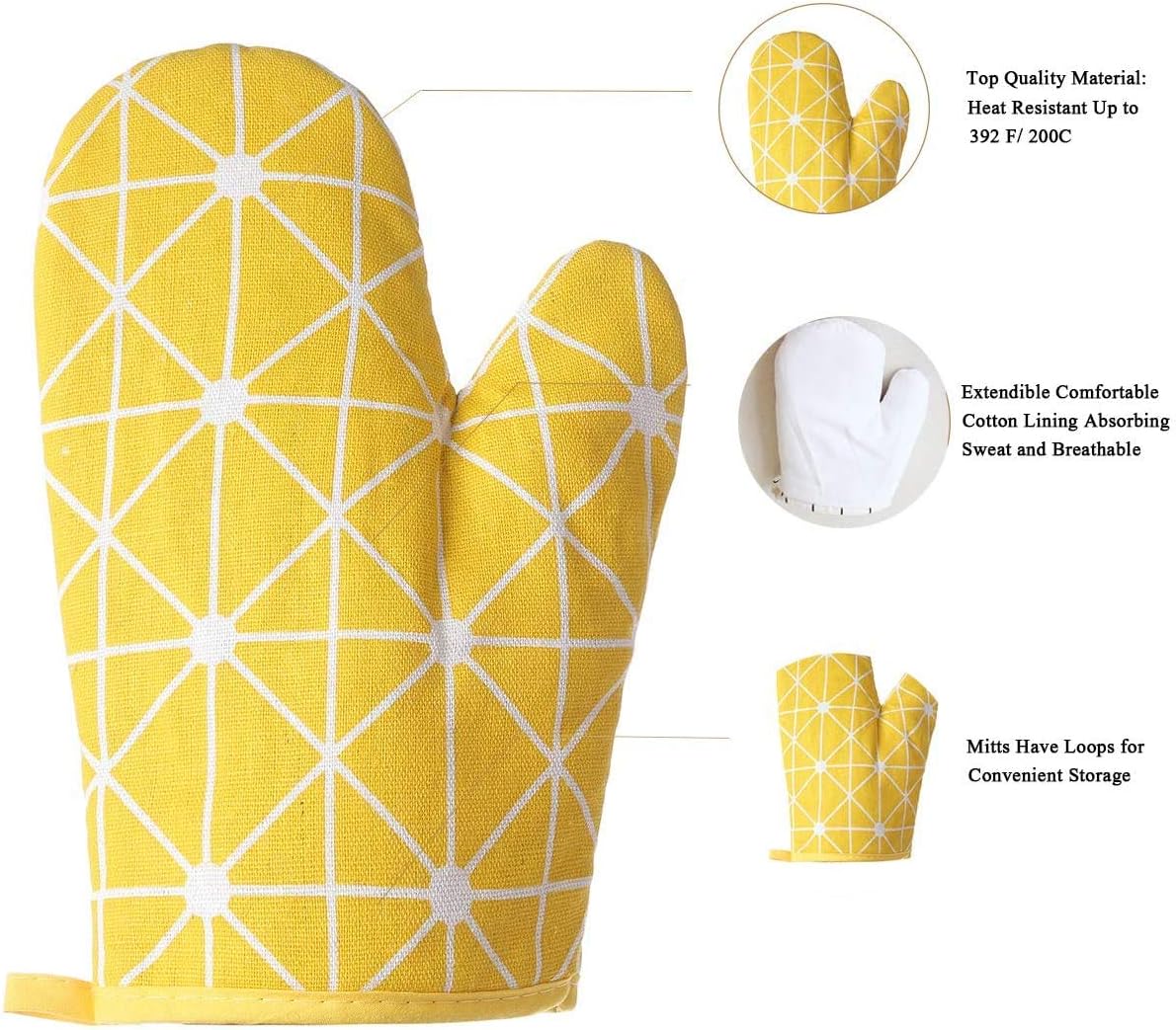 Premium Heat-Resistant Oven Mitts 2-Pack Yellow