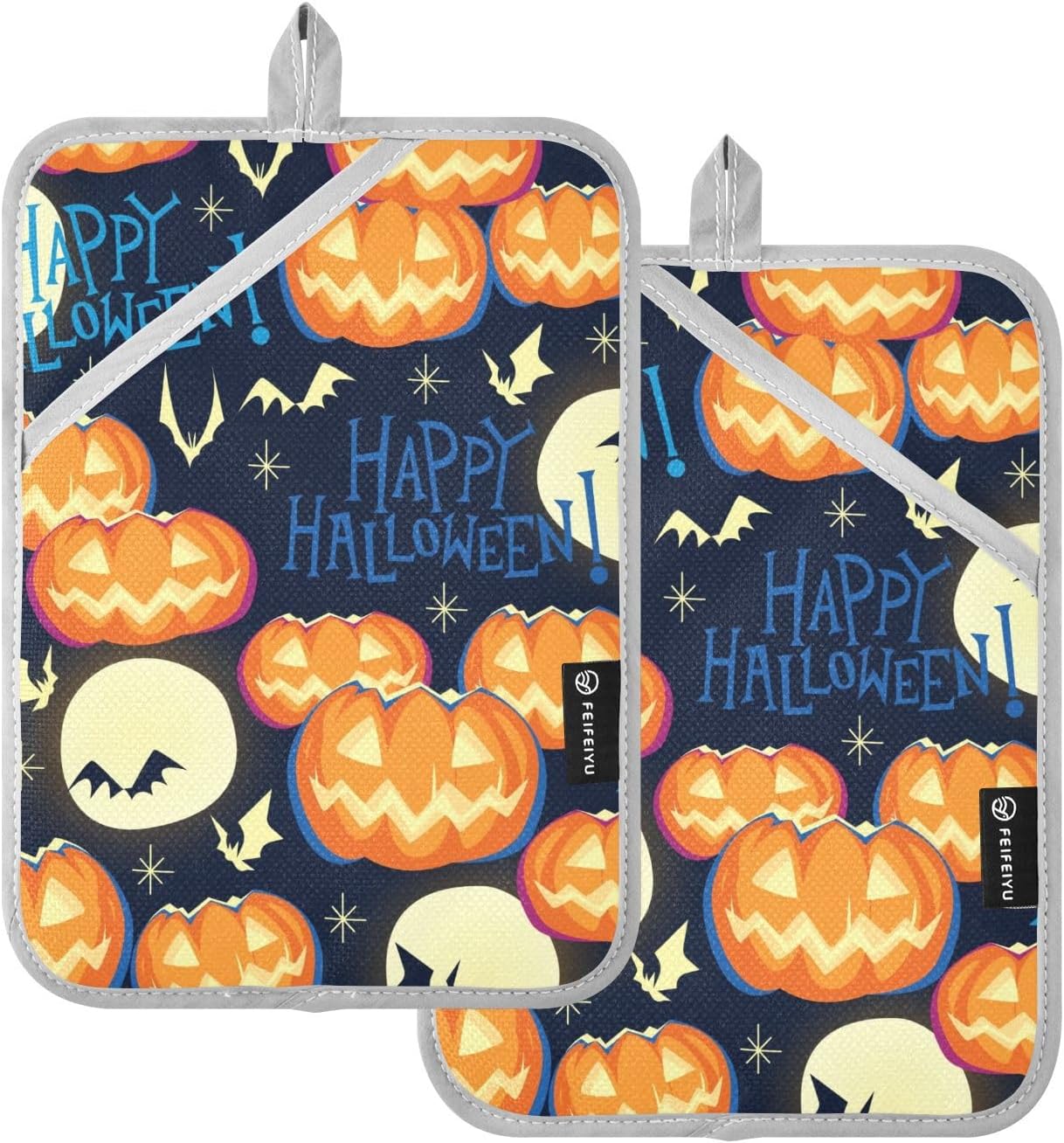creative Halloween Orange Pumpkins Potholders Set for Kitchen Heat Protection