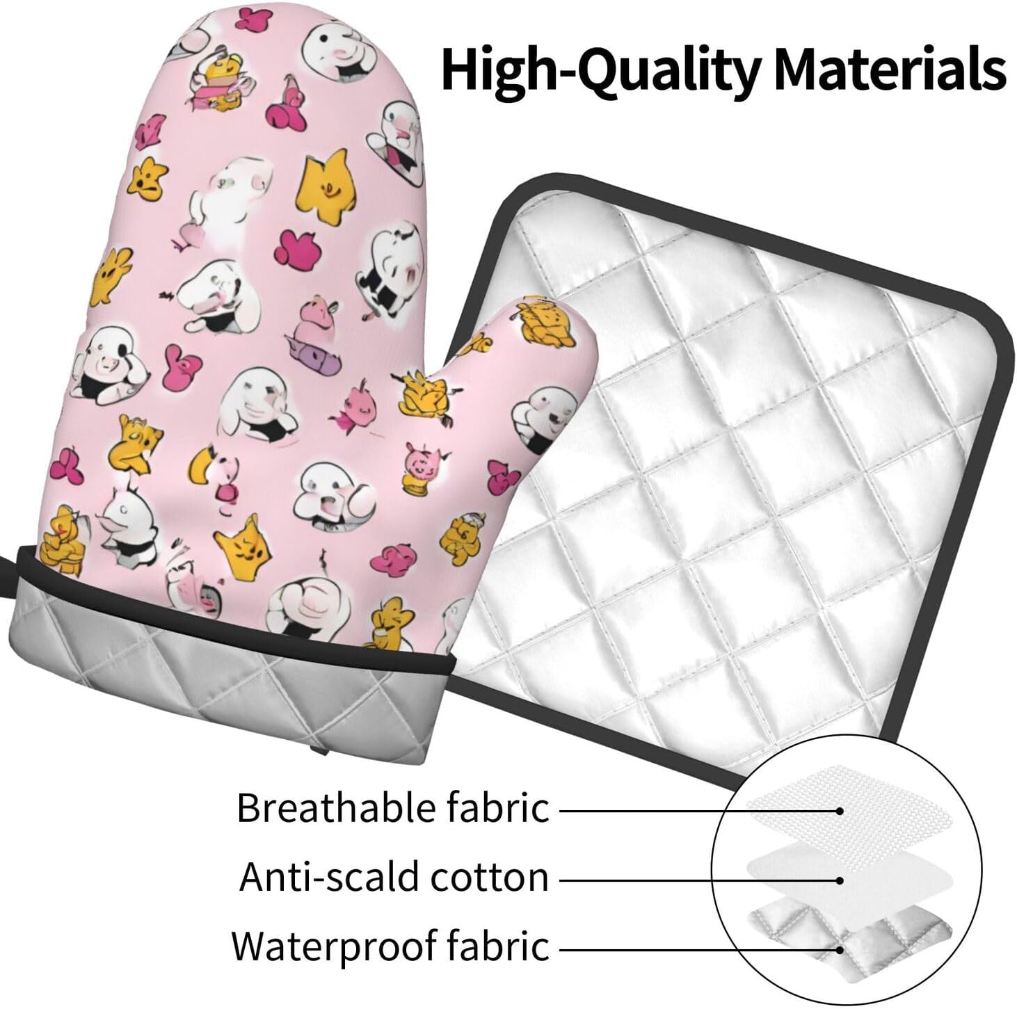 Lovely Rice Ball Printed Oven Mitts and Pot Holders 2pcs Set
