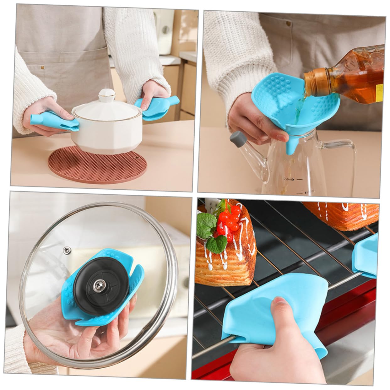 Multi-functional Silicone Pot Holder Adjustable Funnel Lit for Kitchen Use