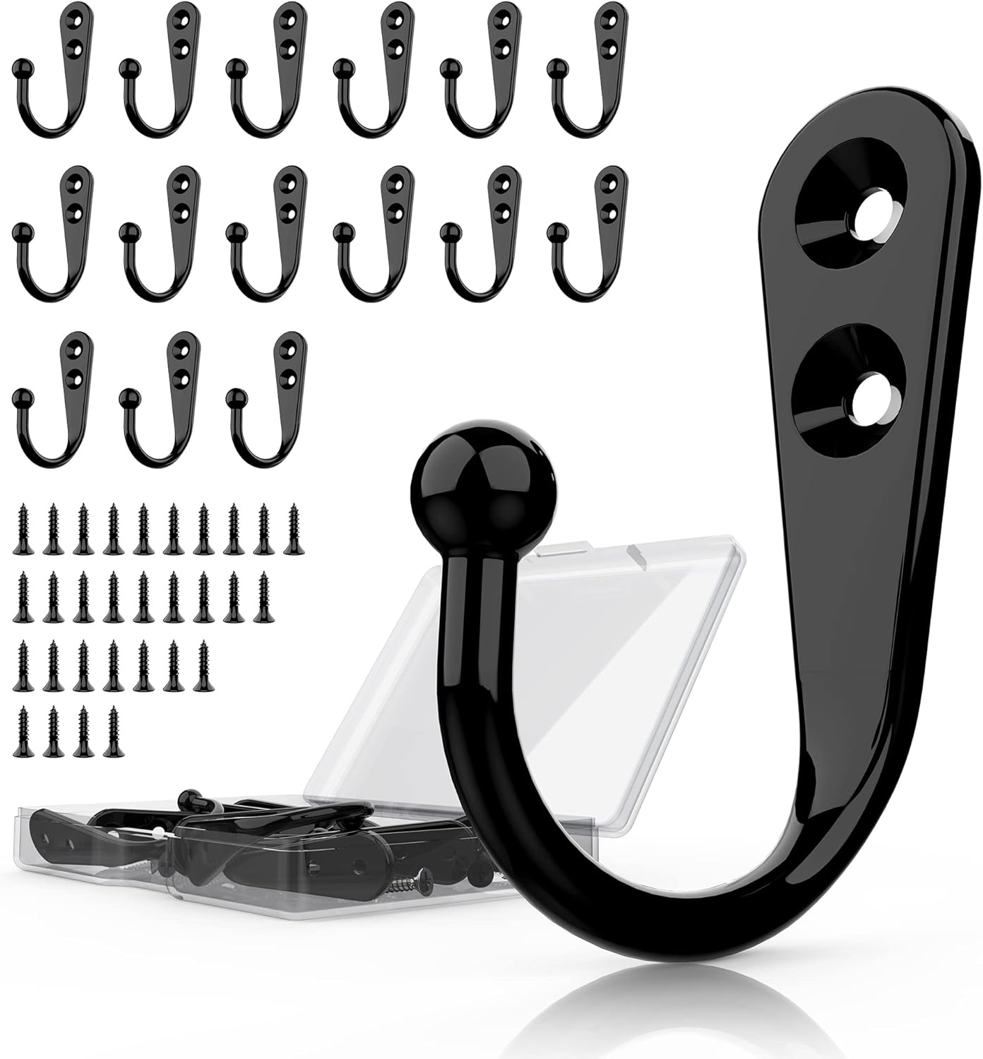 15-Piece Black Wall-Mounted Coat Hooks 30-Piece Screw Set