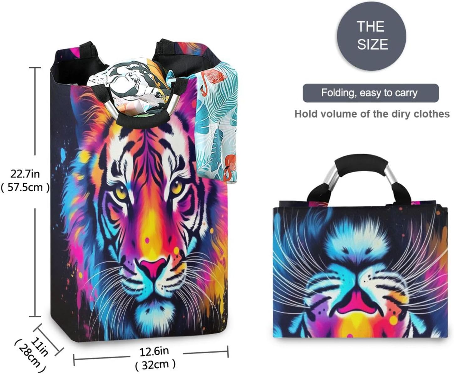 Kigai Collapsible Laundry Basket with Handles Cute Tigers Waterproof Nevil