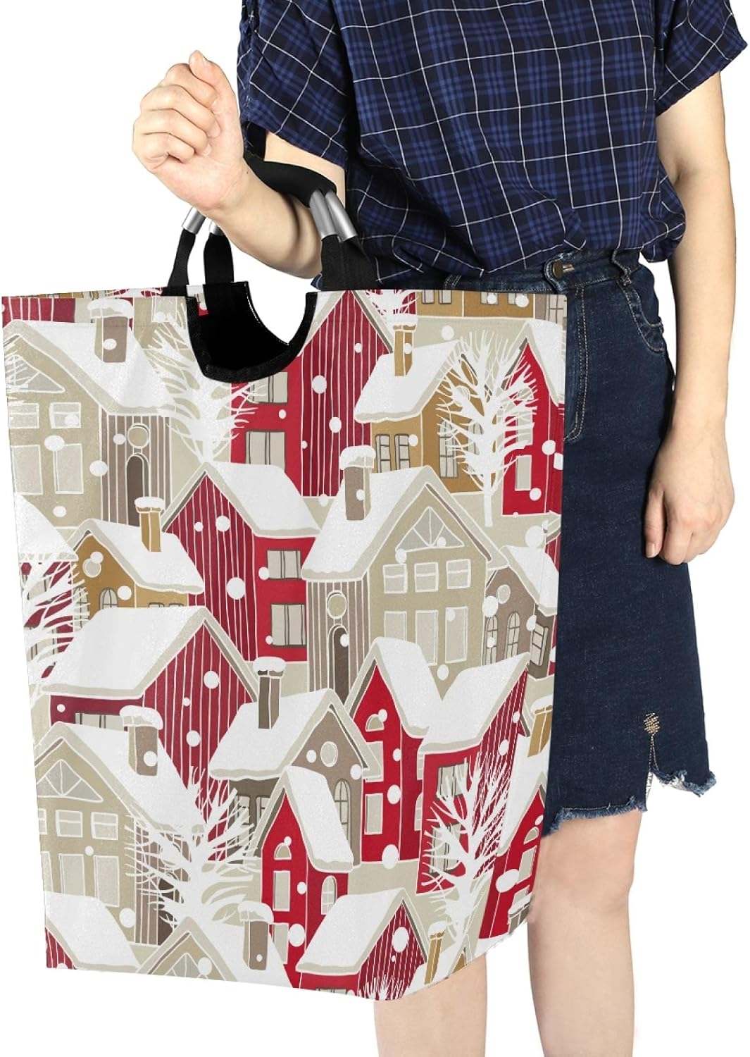 Durable Christmas Winter Houses Collapsible Laundry Basket for Efficient Storage