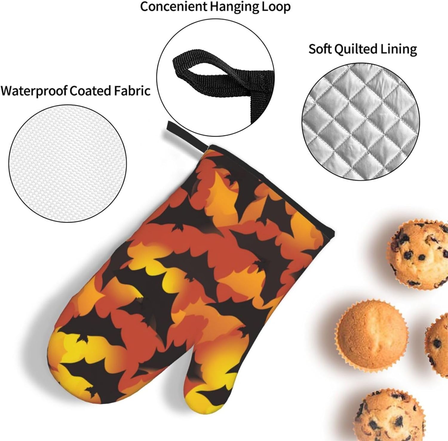 Scary Halloween Bat Oven mitts Pot Holders Set of 3 Heat-Resistant Durable
