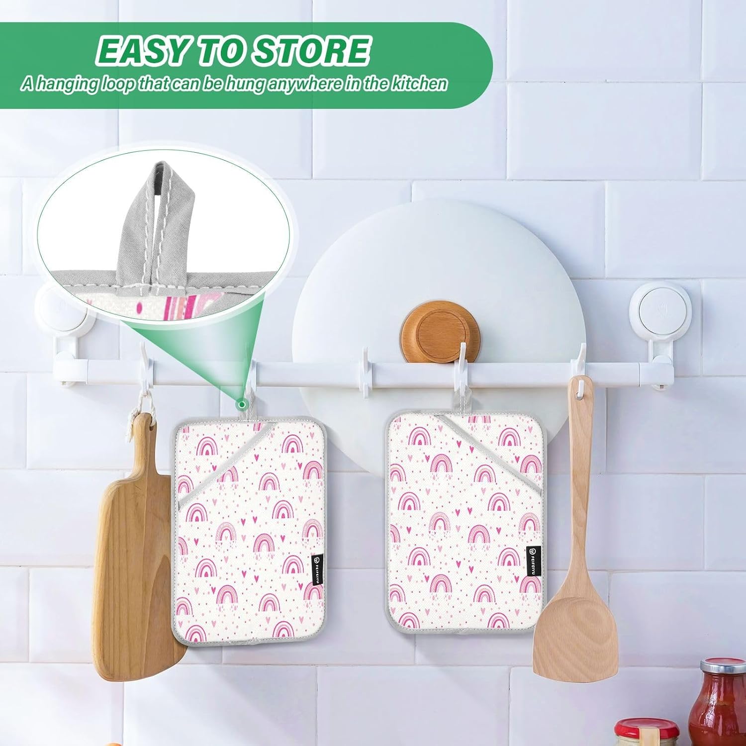 Color Pink Rainbow Heart 2-Pack Pot Holders