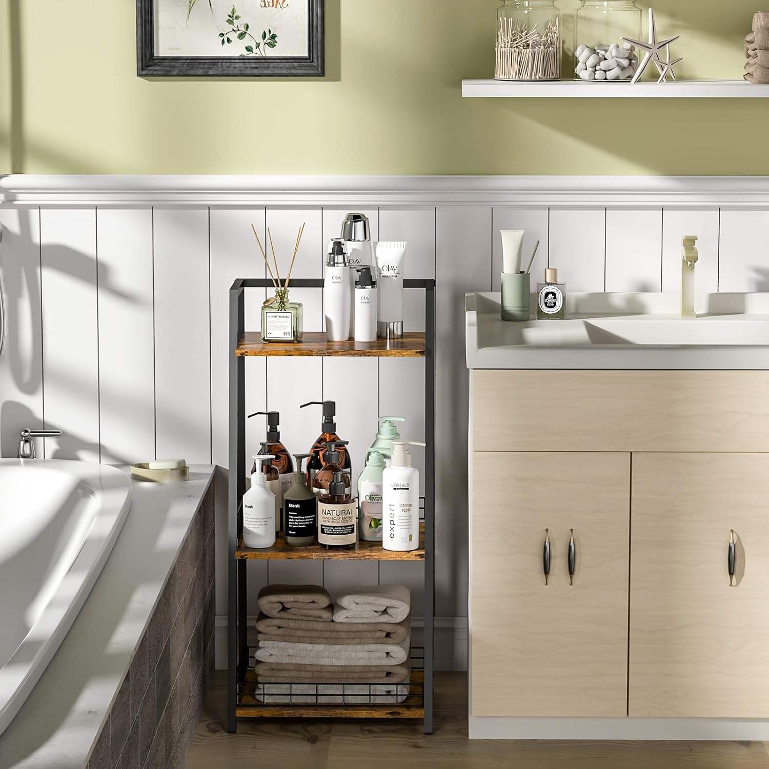 Stylish 3-Tier Bathroom Organizer with Metal Frames for Efficient Storage