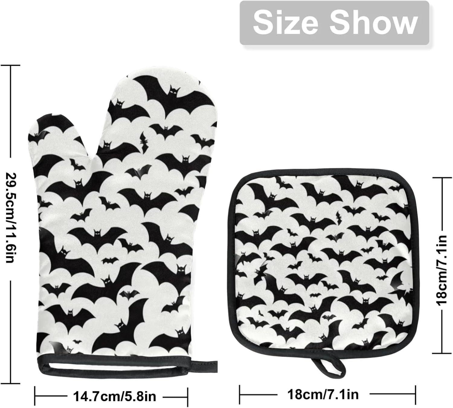 Halloween Bat Prints Oven Mitt Set of 2