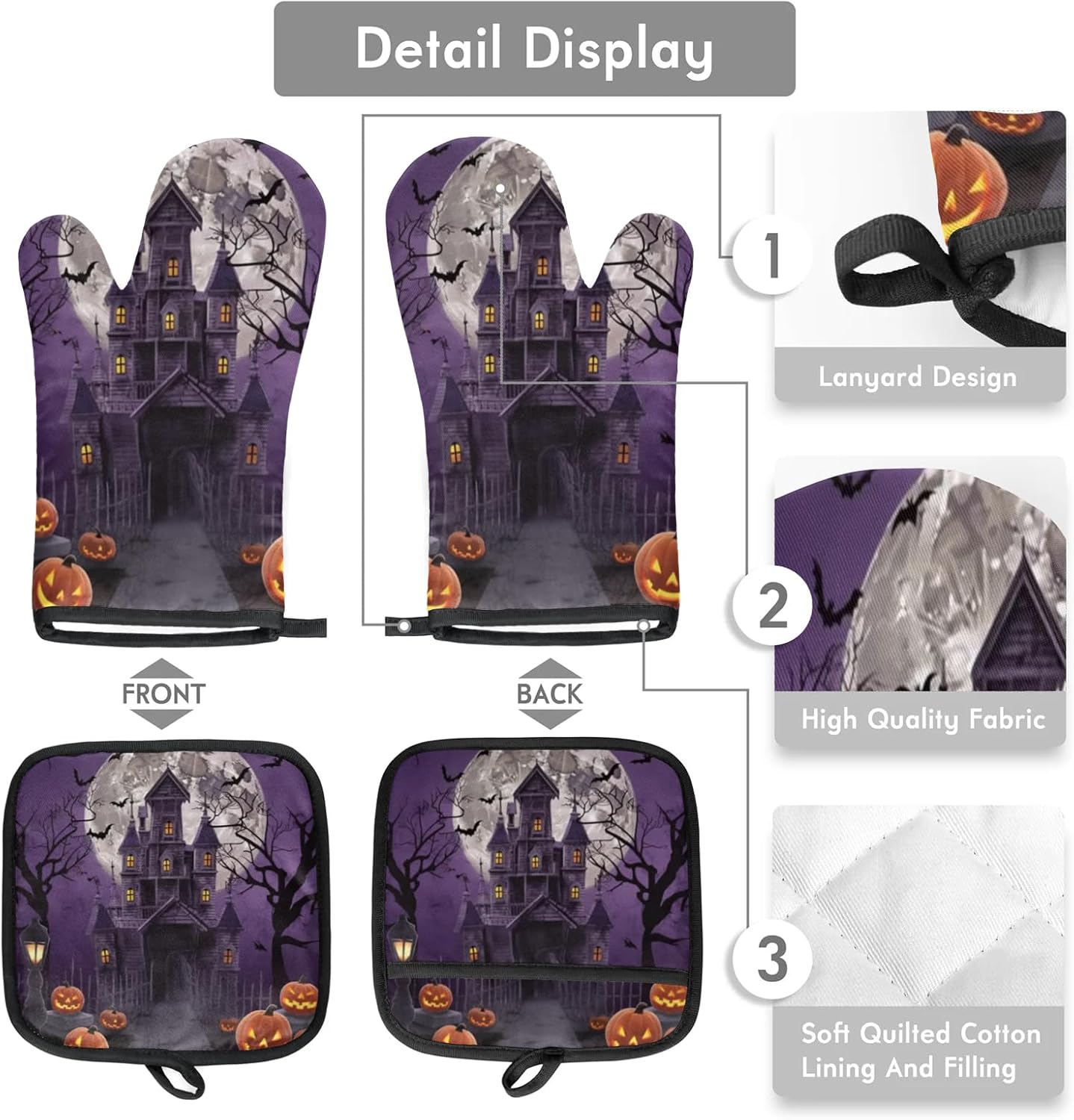 Compact Halloween Oven Mitts and Pot Holder Set