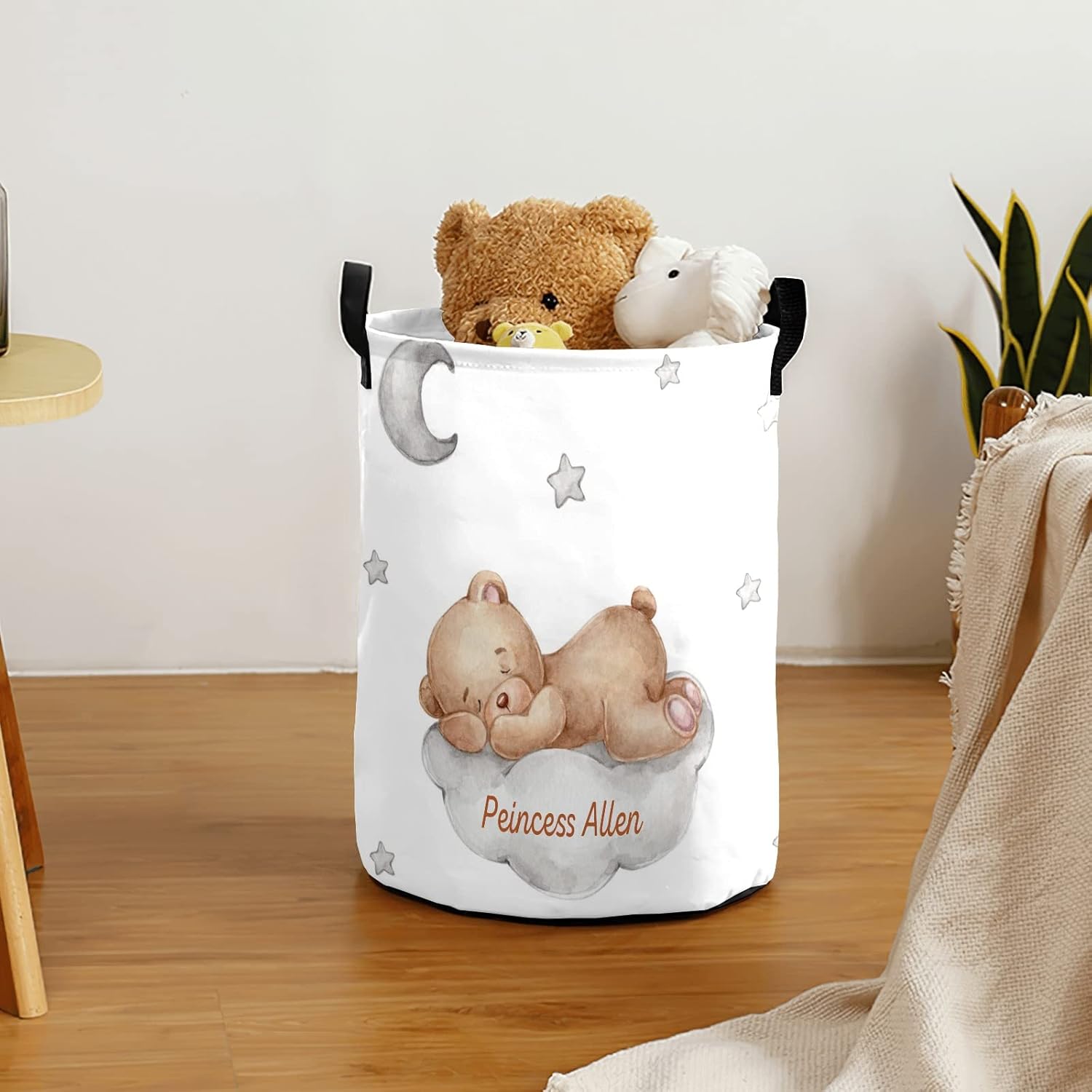 Personalized Bear Moon Clouds Laundry Basket