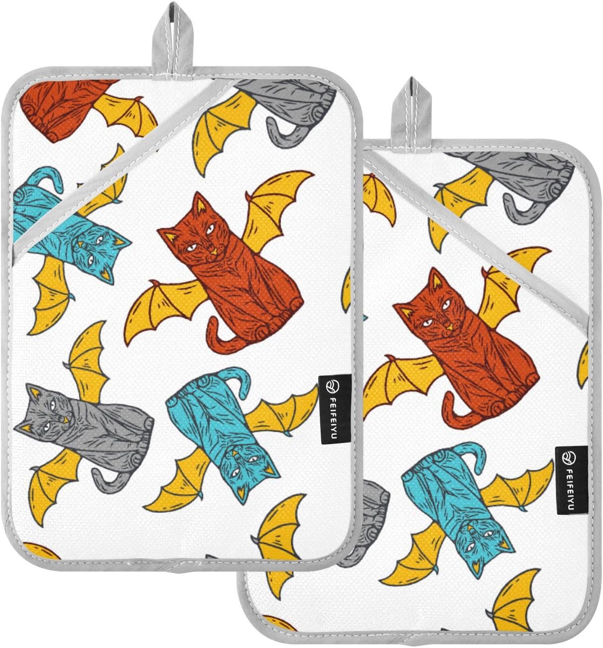 2-Piece Cat Wing Potholders Halloween Kitchen PawsNon-Stick Heat-Resistant