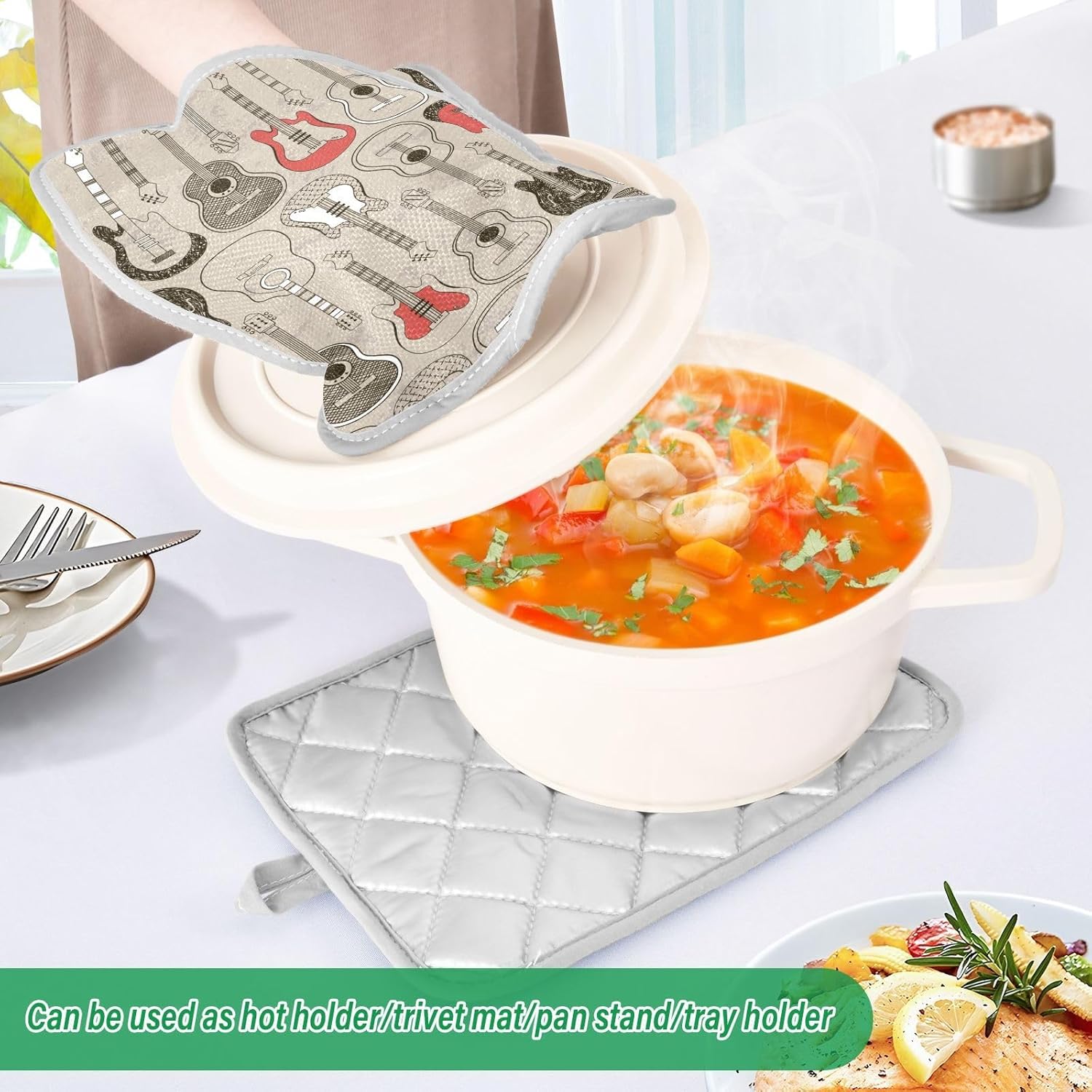 Heat-Resistant Potholder Set with Dual Pockets for Cooking Baking