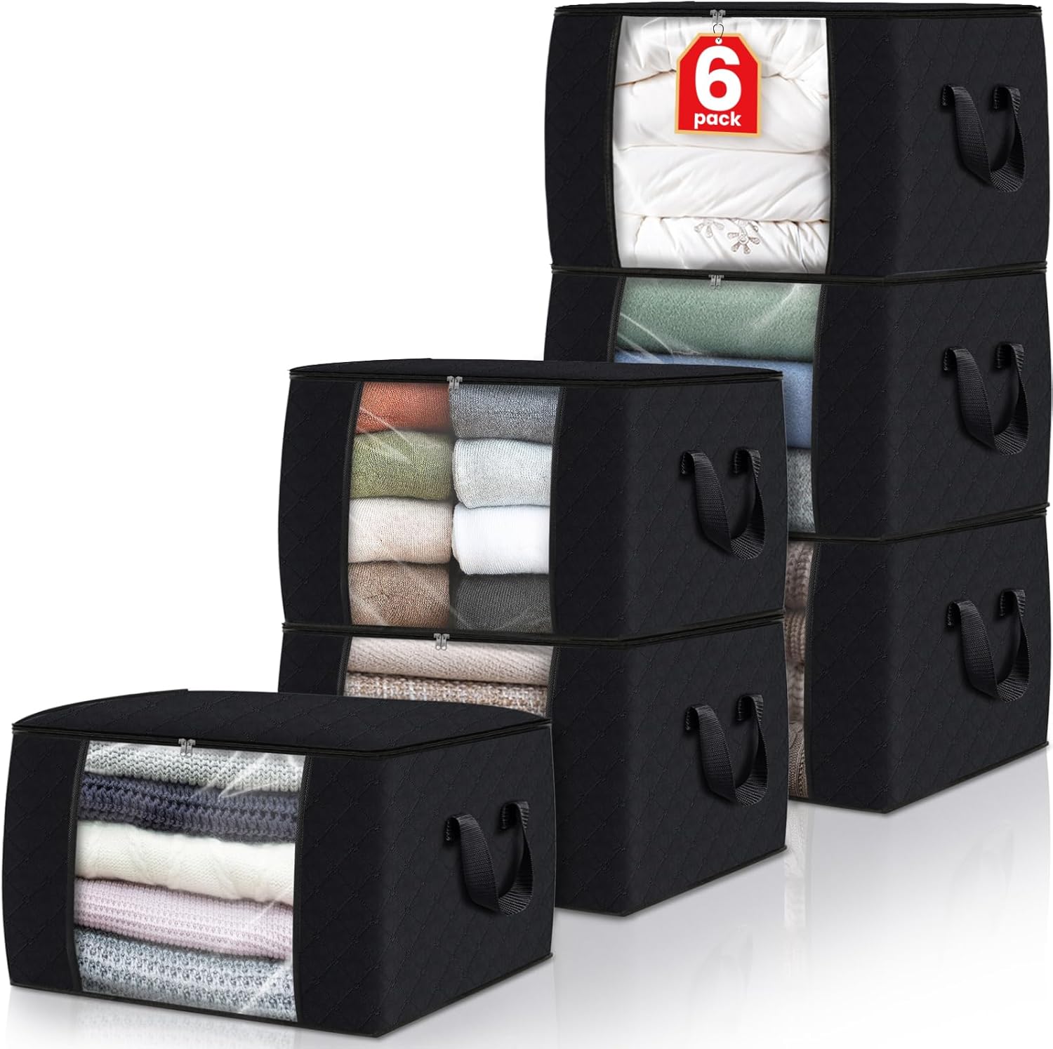 6 Pack Storage Totes - Black