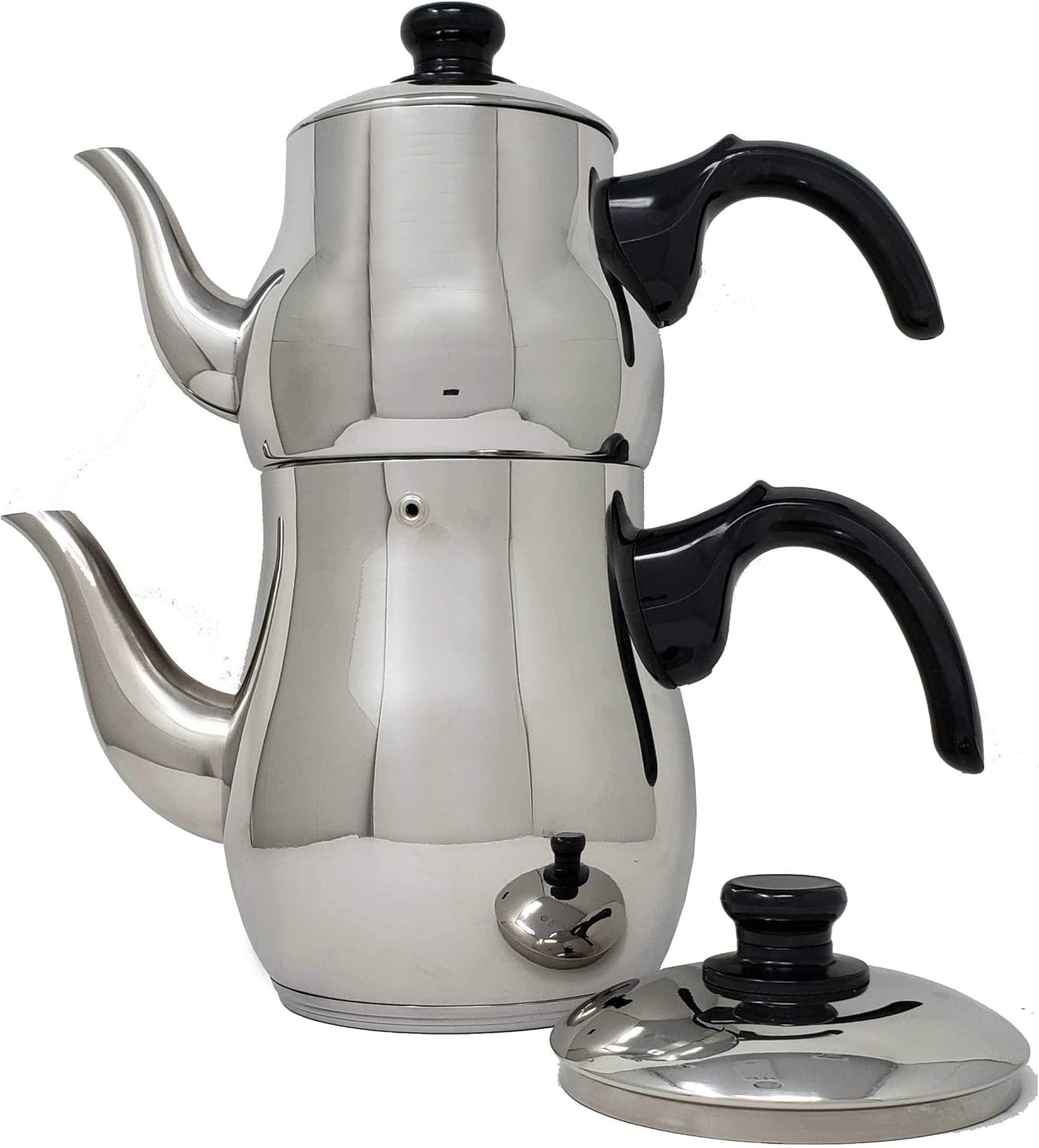 LavoHome Turkish Samovar Style Stainless Steel Double Handle Kettle
