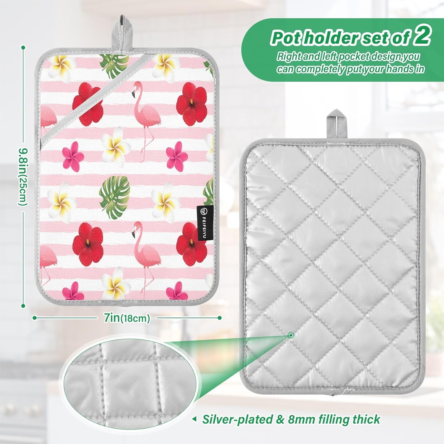 Flowers and Flamingo 2-Pack Pot Holders