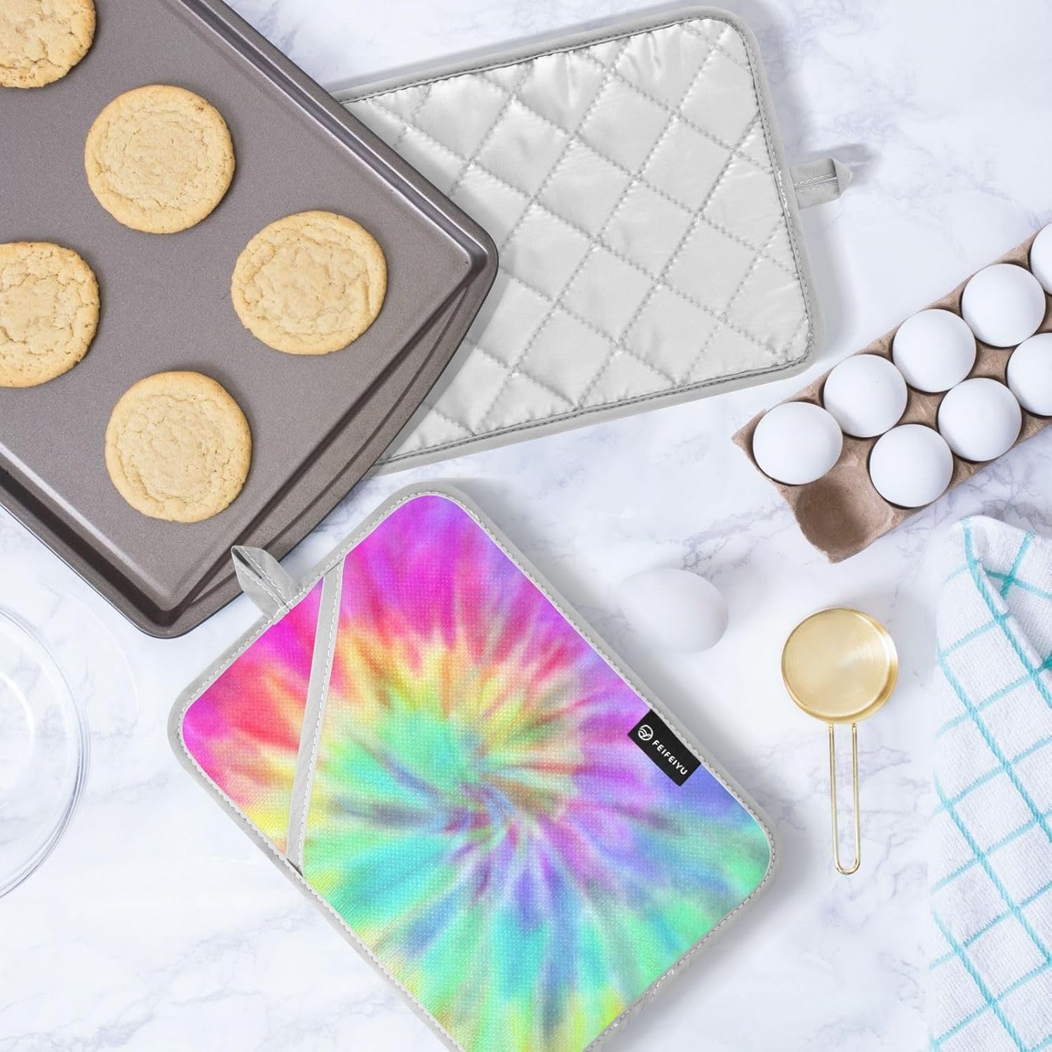 Colorful Tie-Dye Potholder Set Heat Resistant