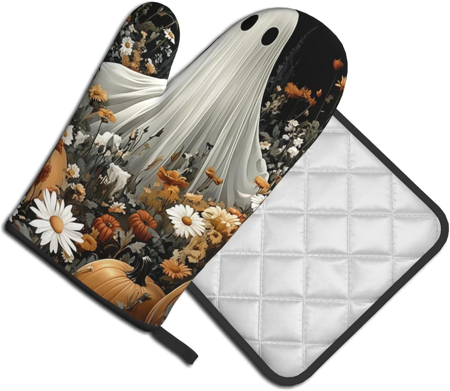 FireDeer Halloween Ghost Oven Mitts and Pot Holders Set