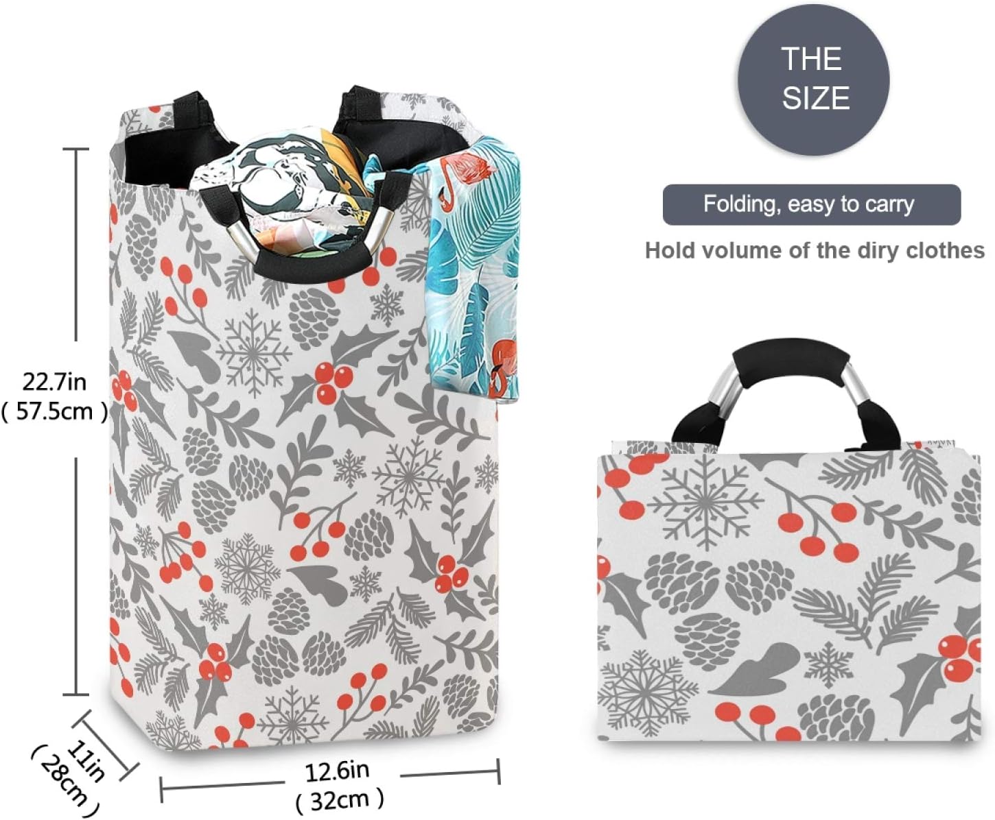 SUSIYO Winter Holly Berries Collapsible Laundry Basket