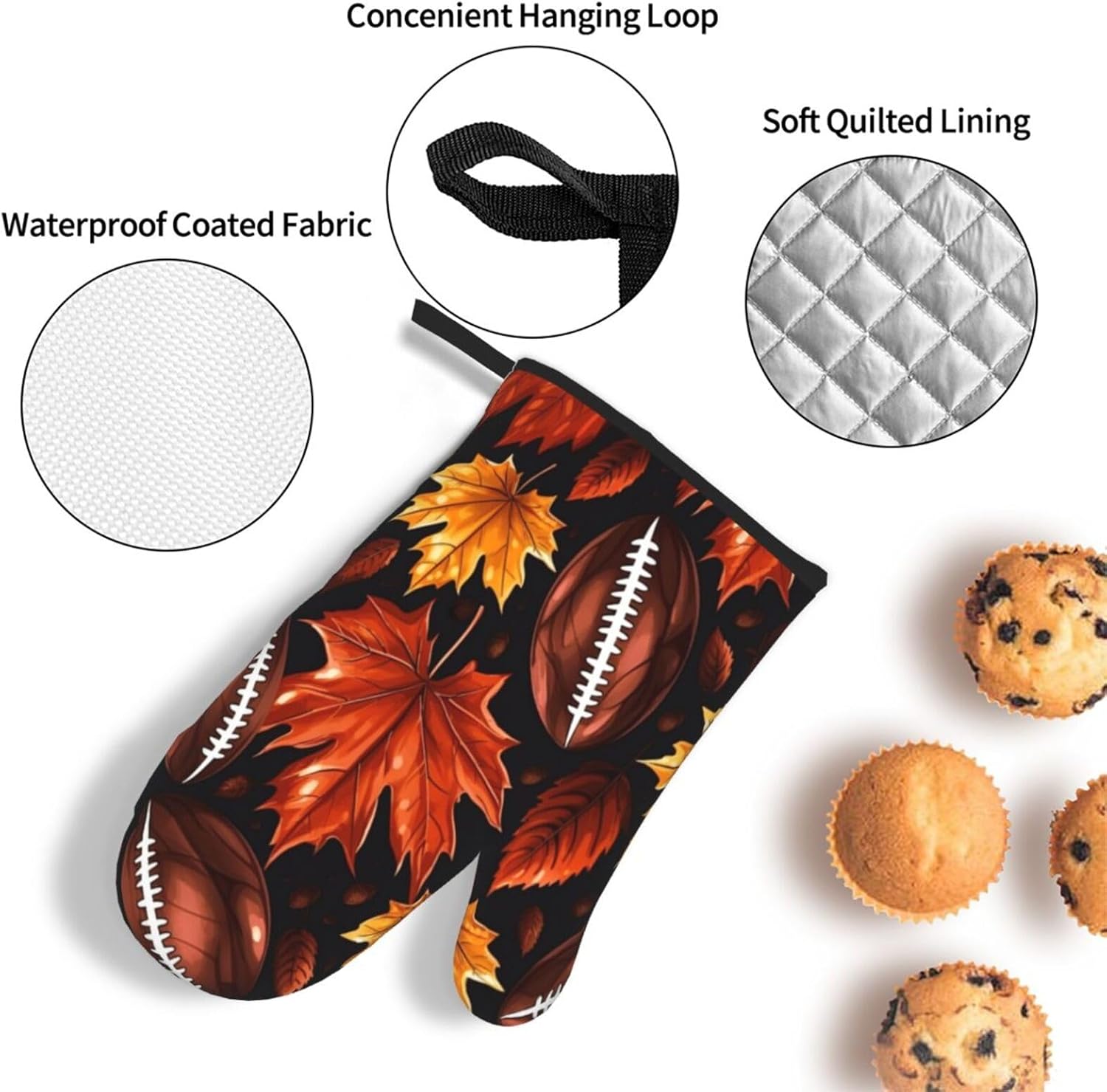 Oven Mitts Set of 3 with Maple Leaf and Football Pattern