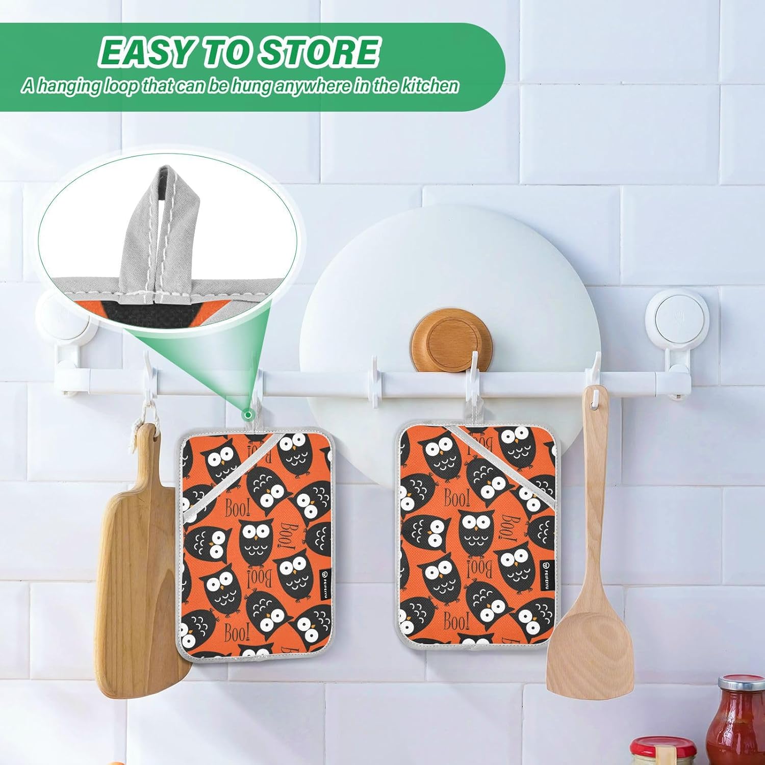 Halloween Owl Potholders 2-Piece Set with Pockets Heat Resistant