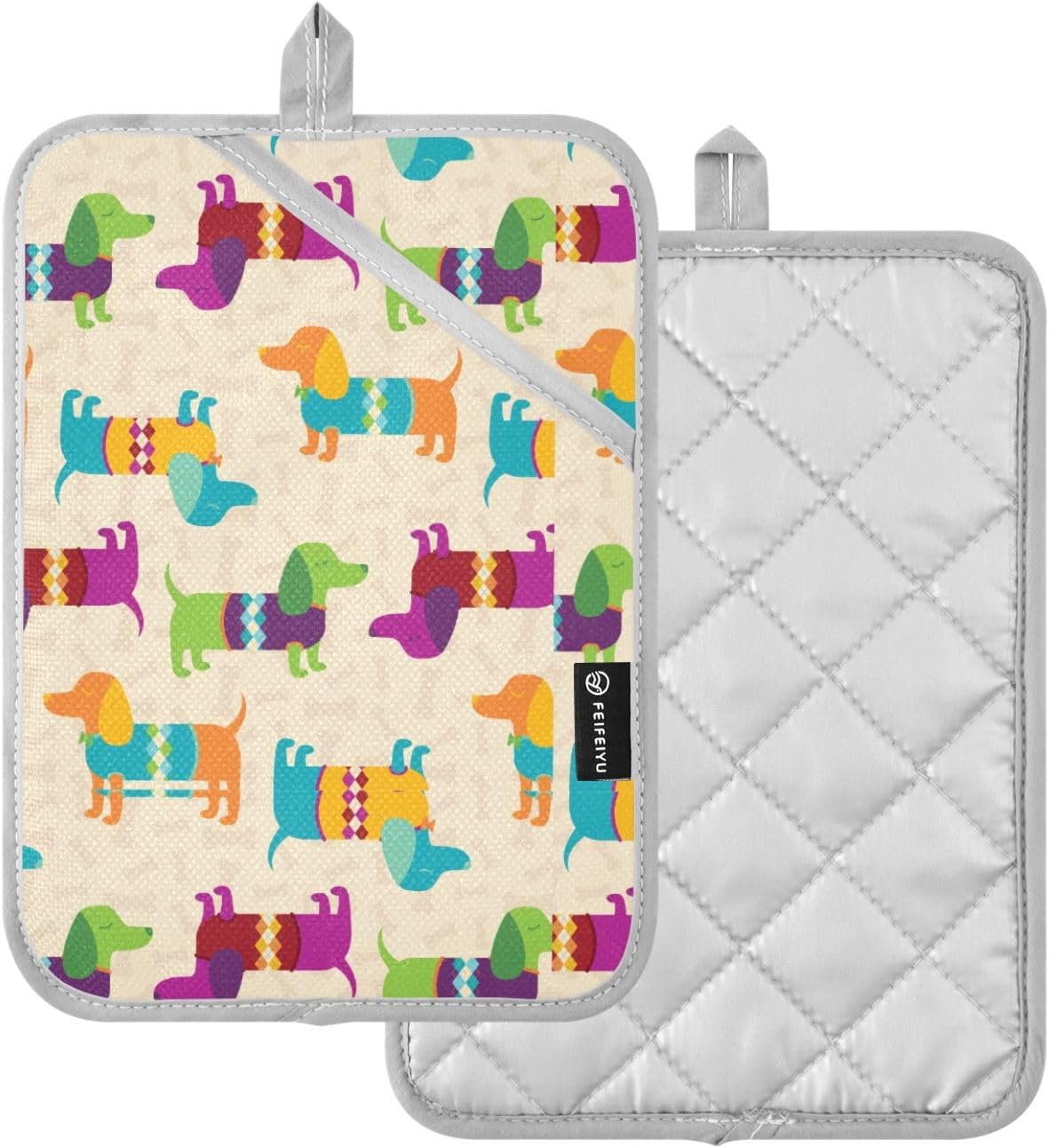 Dalmations Potholder Set Colorful Dachshund Wiener Oven Mitts