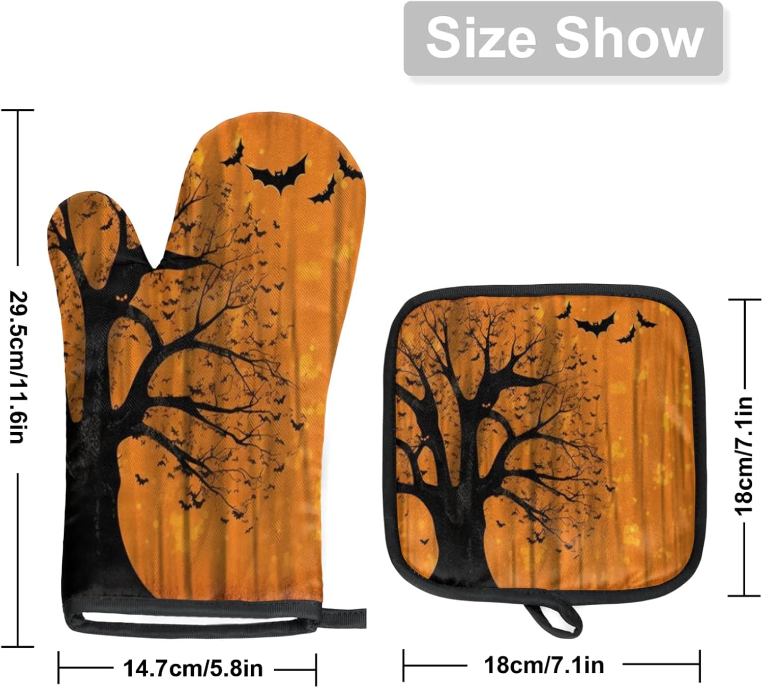 Halloween Tree Bat Oven Mitts Set of 2 Heat-Resistant Protection