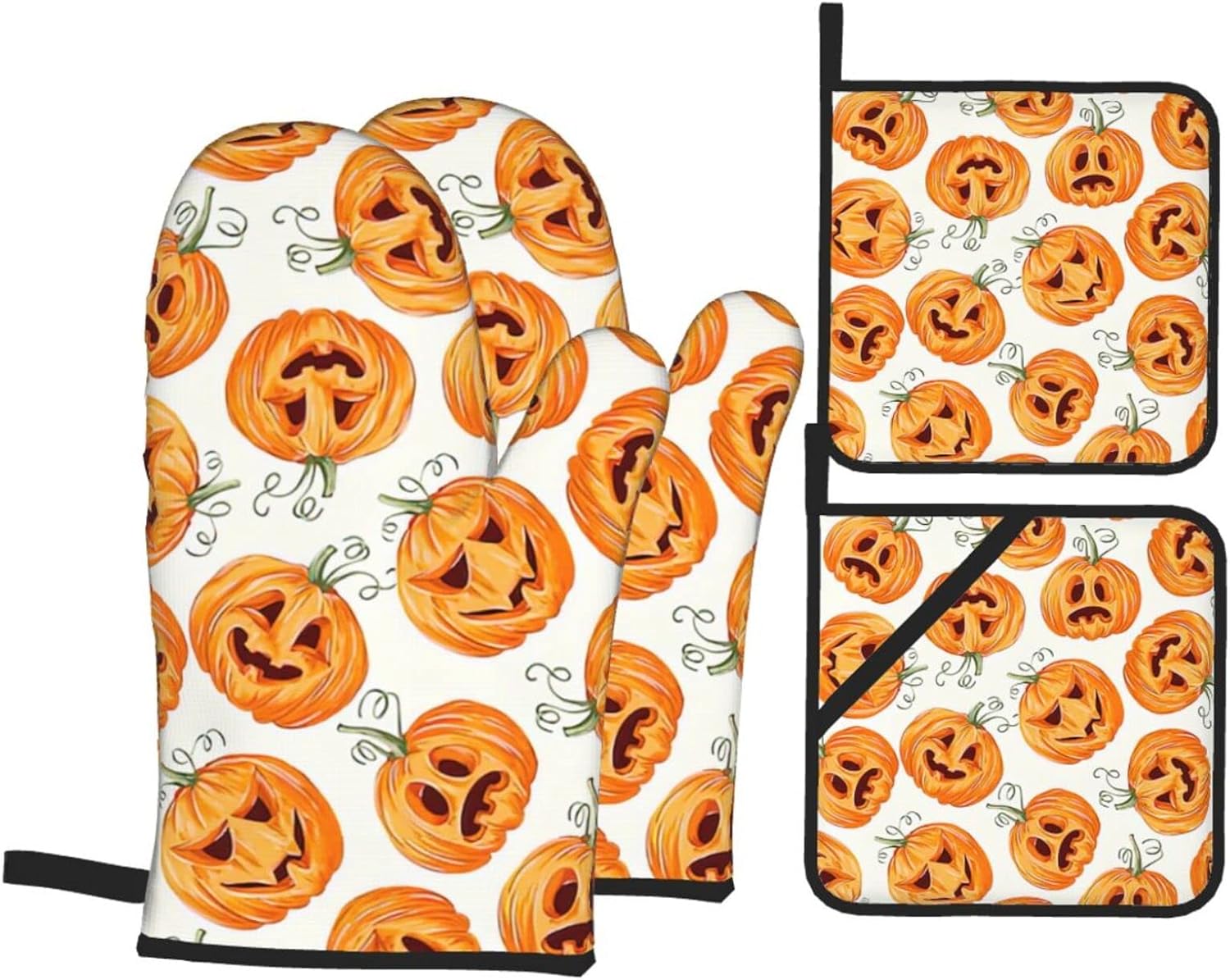 Halloween Pumpkin Oven Mitts and Pot Holders Set of 4
