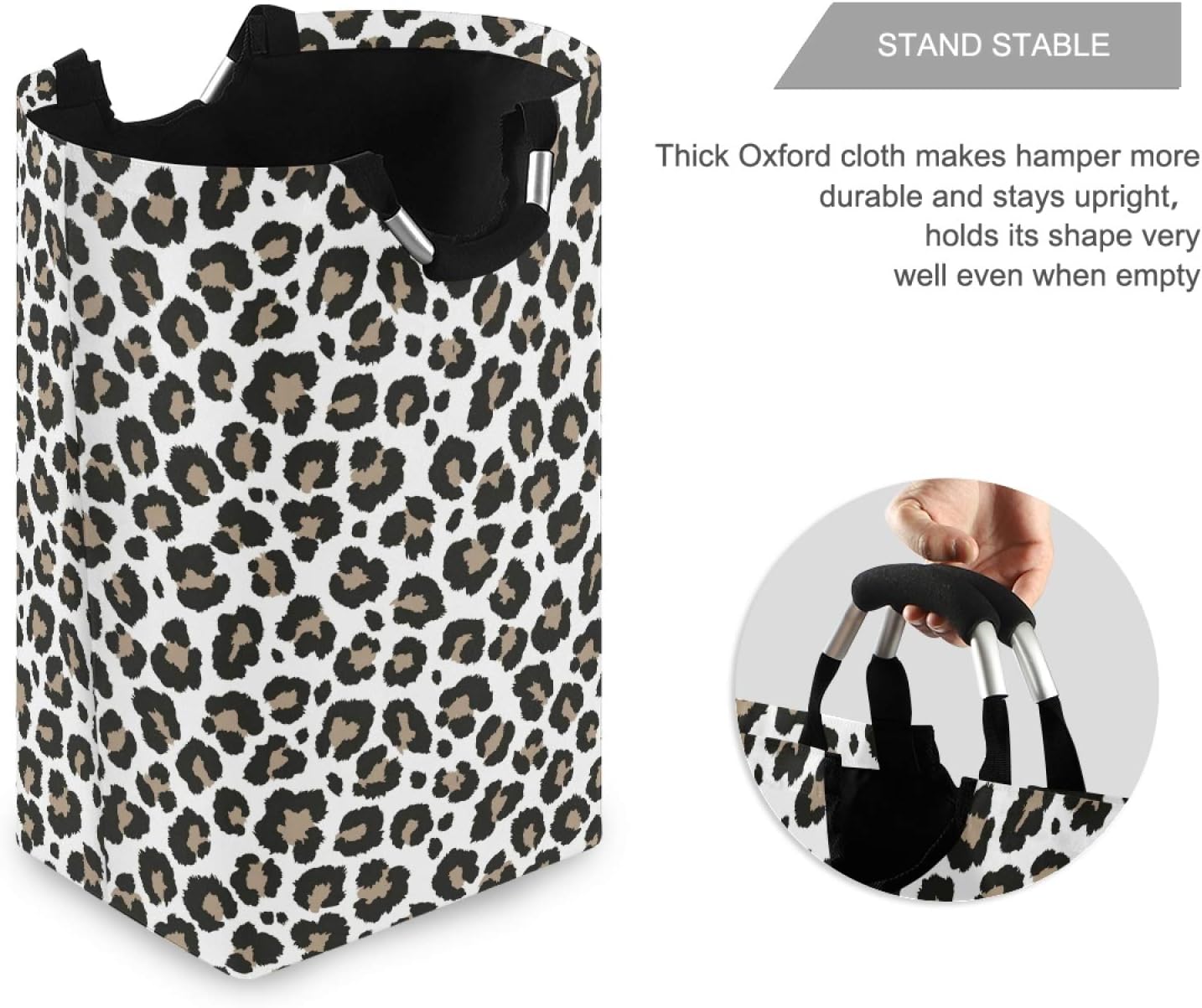 Stylish Large Laundry Hamper Basket with Gray Leopard Print and Handles