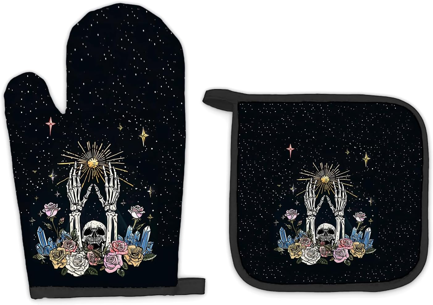 mouthwatering bone-structured black gothic oven mitts and pot holders sets