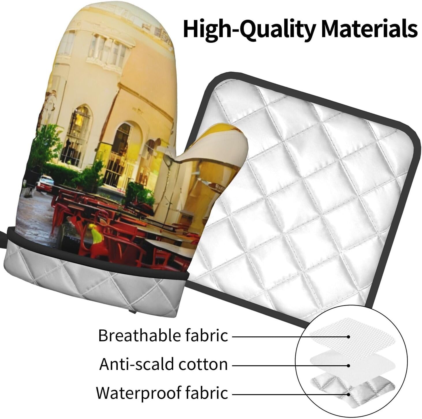 Italian Old Street Elegance Non-Slip Oven Mitt Set