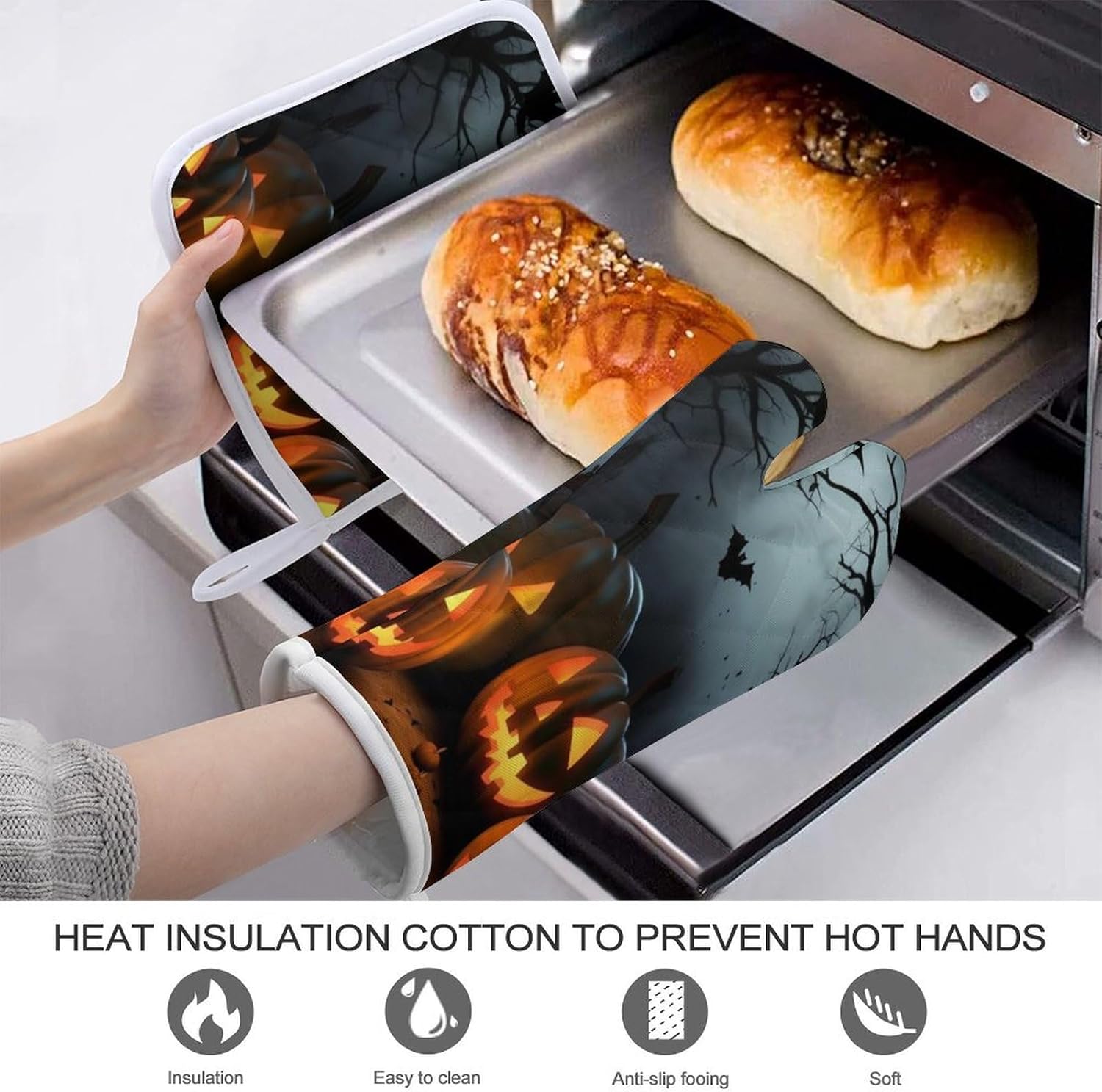 Halloween pumpkin oven mitts set