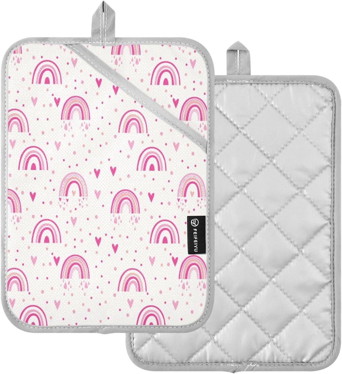Color Pink Rainbow Heart 2-Pack Pot Holders