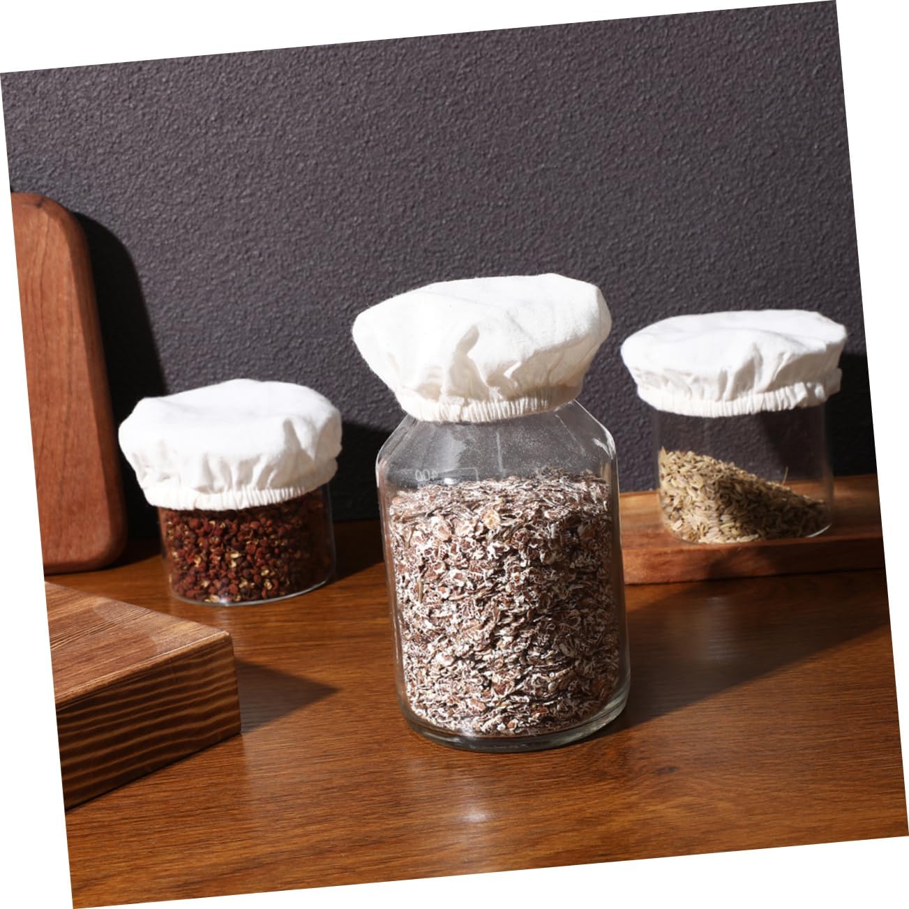 4pcs Beige Cotton Canning Jar Lids Covers Wide Mouth Jar Protectors