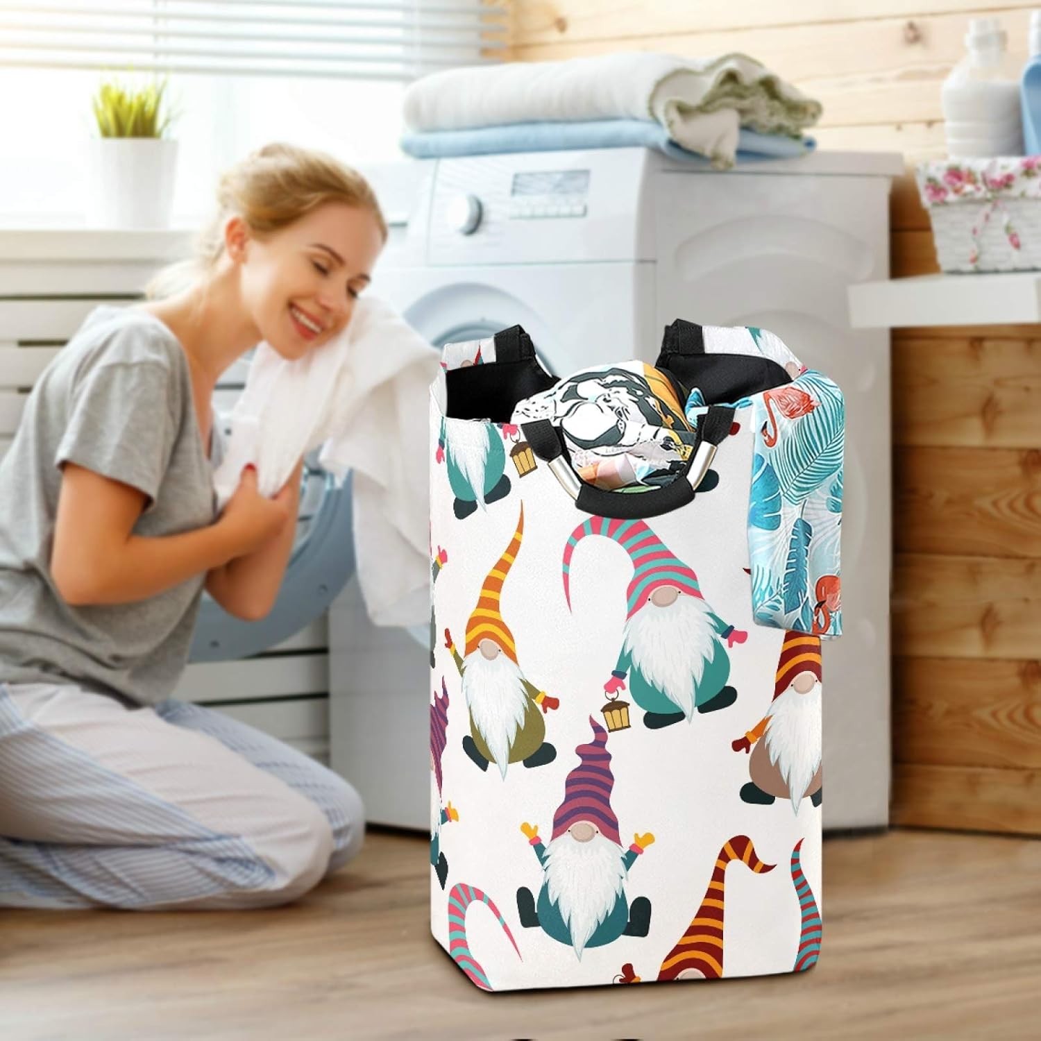 Christmas Funny Gnomes Laundry Basket - Foldable Storage for Kids Bathroom laundrovia