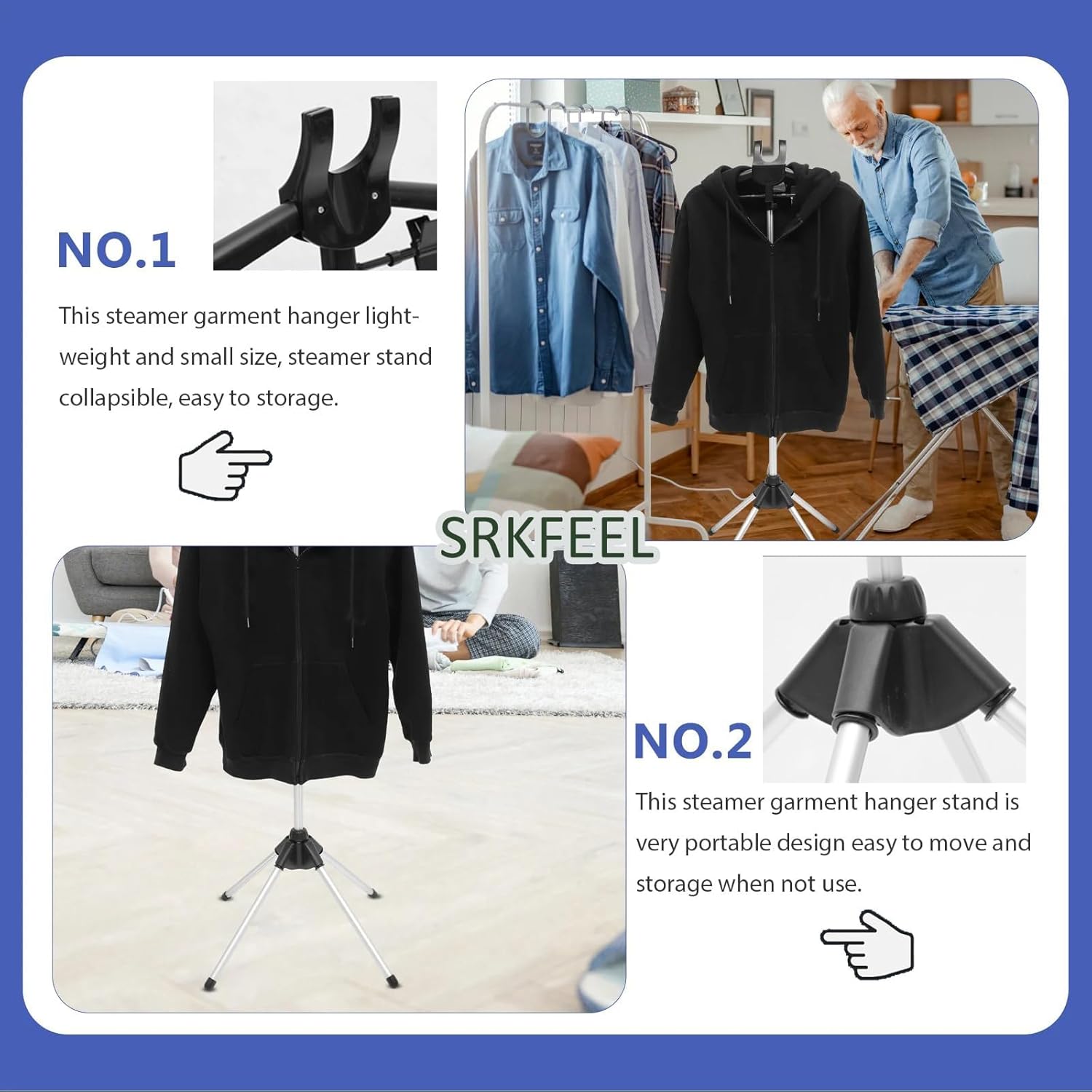 Foldable Garment Clothes Drying Rack with Adjustable Height and Steam Iron Bracket