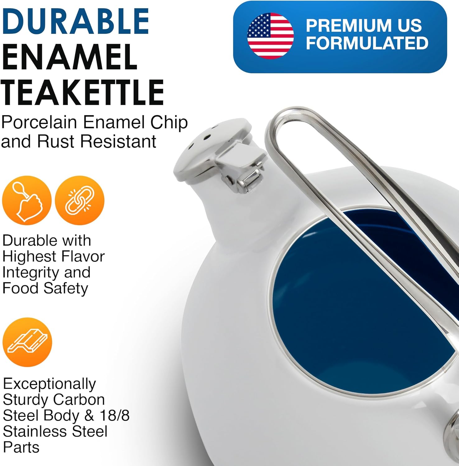 Chantal Classic Teakettle Pure Heat Ergonomic Design 18 qt