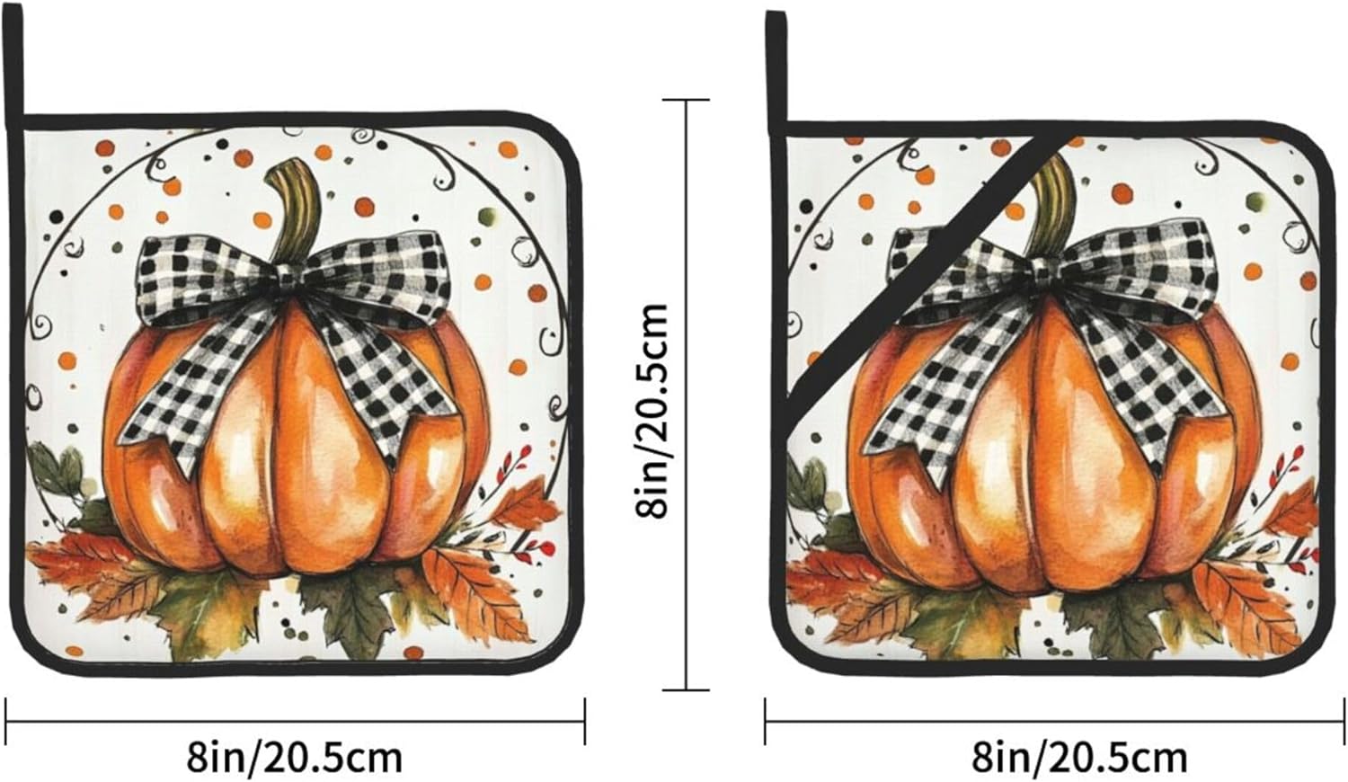 Orange Polka Dots Fall Pumpkin Pot Holder Set of 2