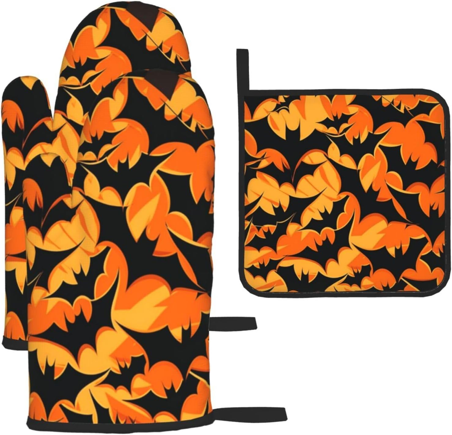 Funny Halloween Bat Oven Mitts and Pot Holders Set of 3