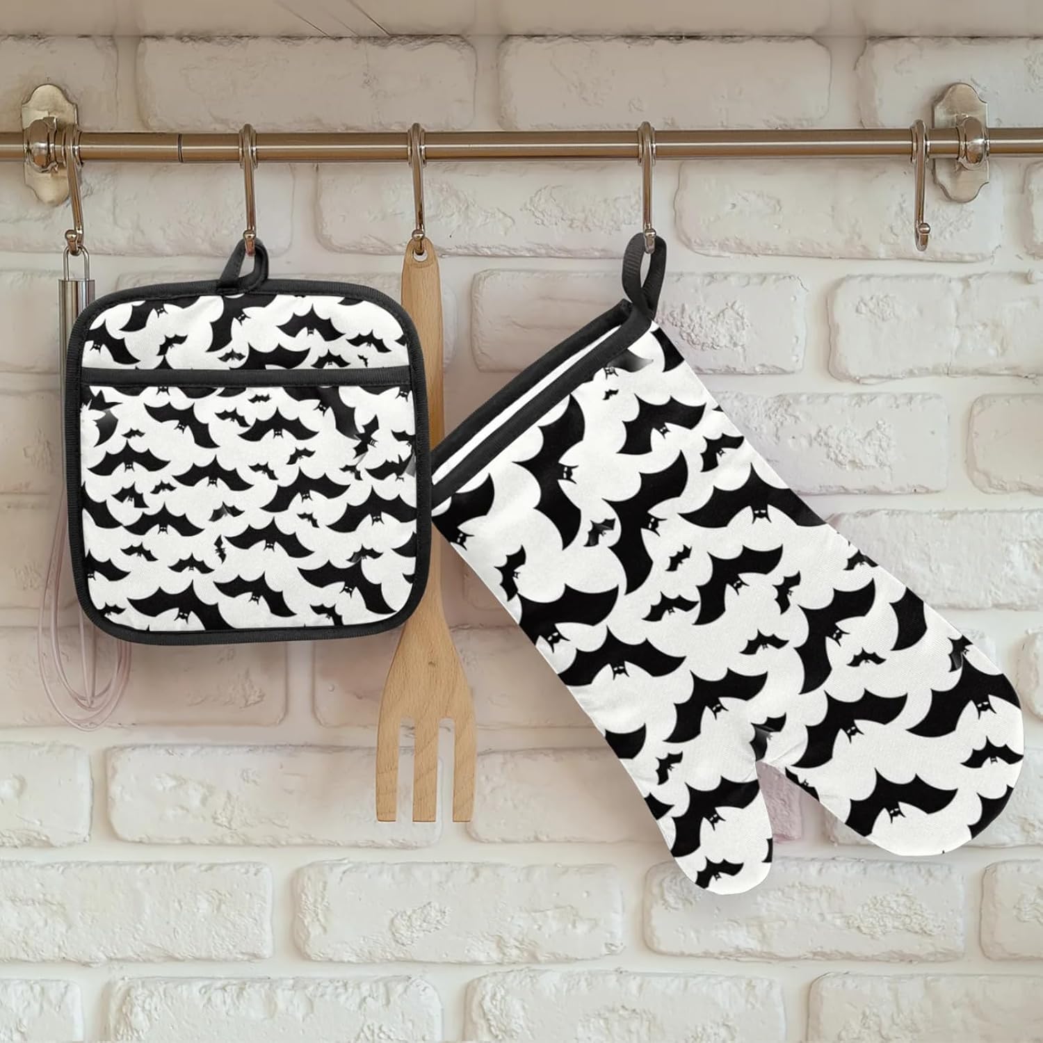 Halloween Bat Prints Oven Mitt Set of 2