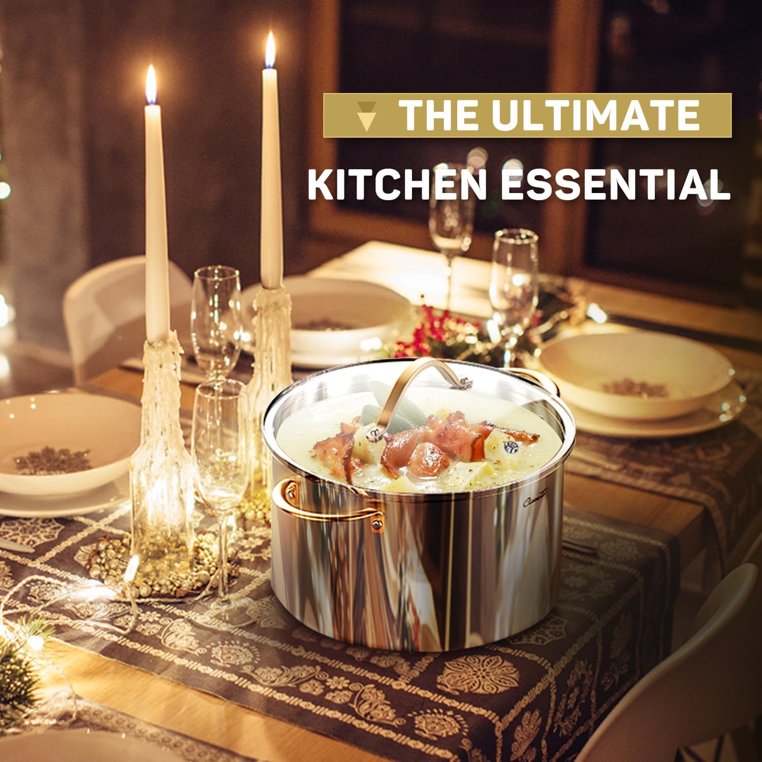 8 Quart Stock Pot with 3-Ply Stainless Steel - Easy Cooking Solution