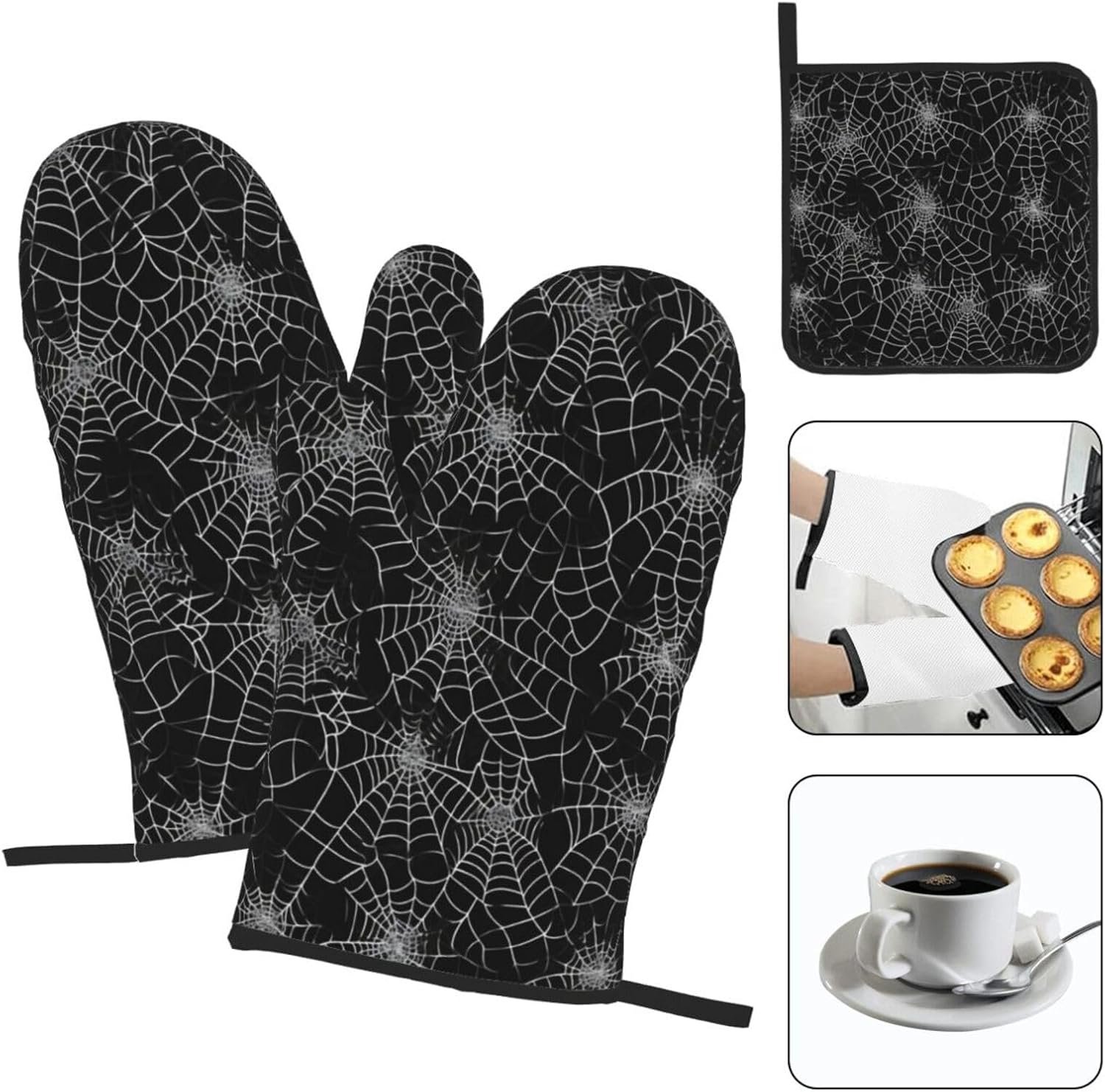 Halloween Spiders Oven Mitts Pot Pads Heat-Resistant Cooking Gloves