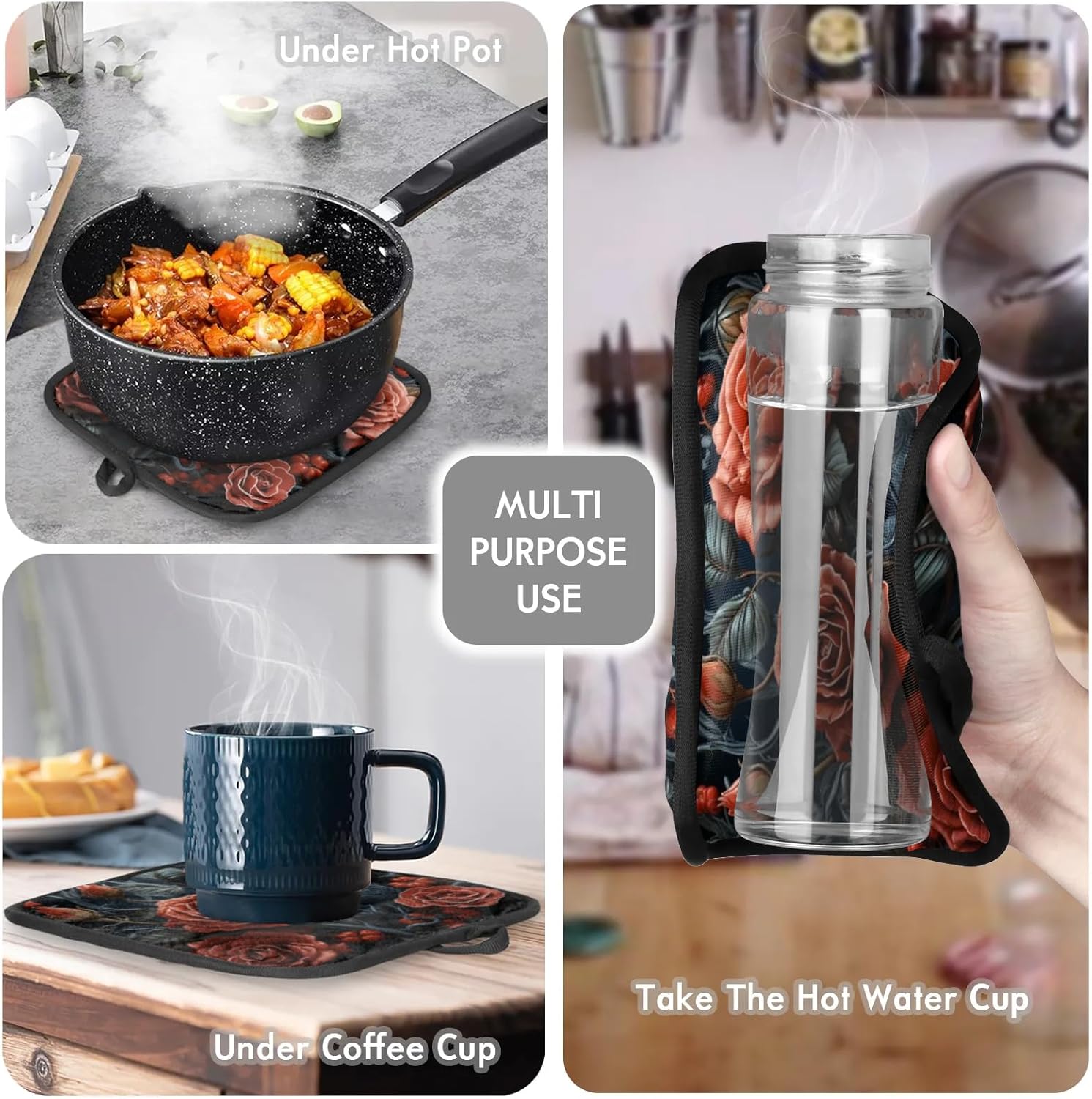 Halloween Red Rose Oven Mitt Set