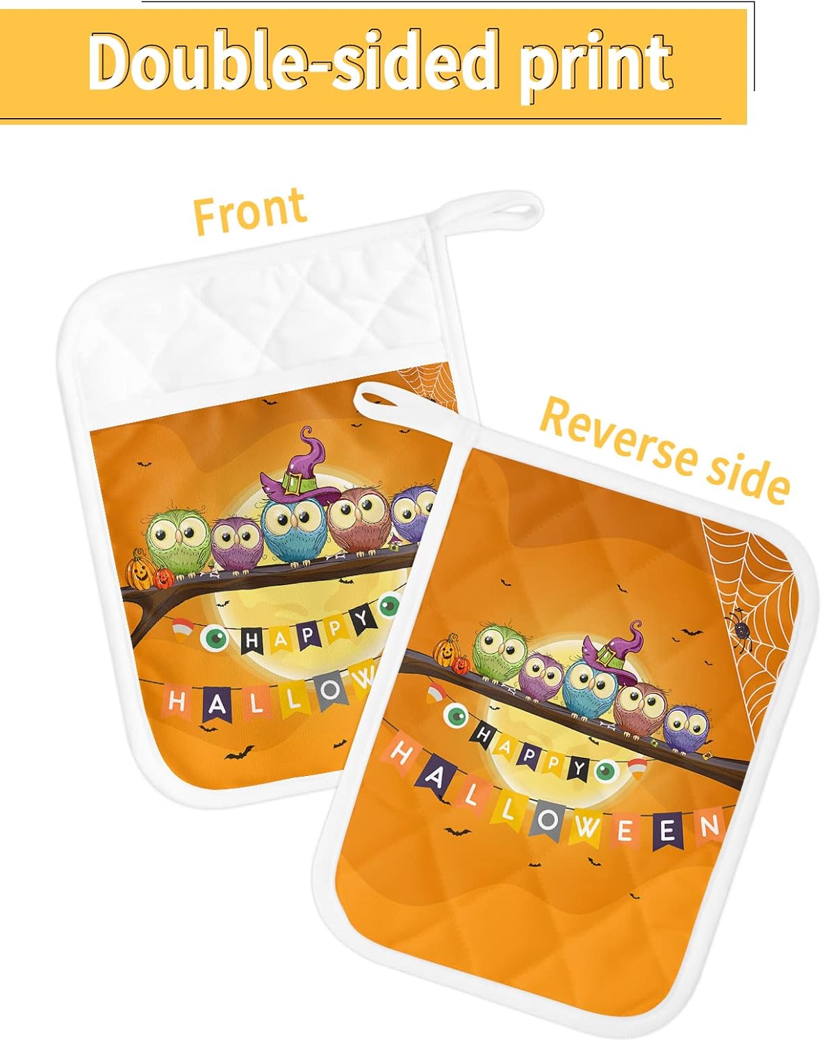 Halloween Cute Owl Bird Pot Holder Set with Pocket