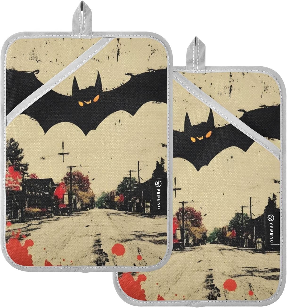 AIXIWAWA Halloween Retro Bat 2-Pack Pot Holders