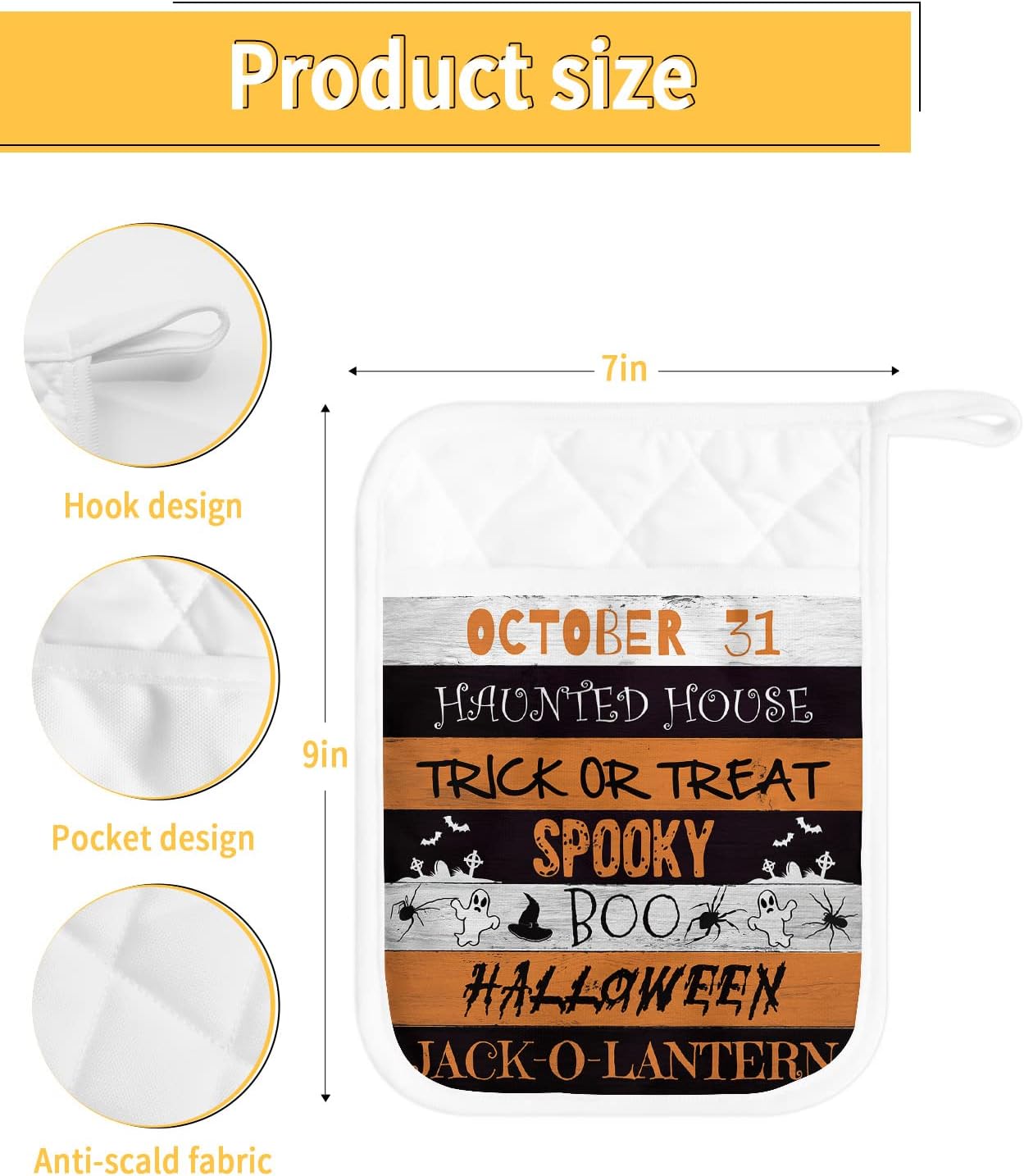 Halloween Black Yellow Pot Holders Set of 5