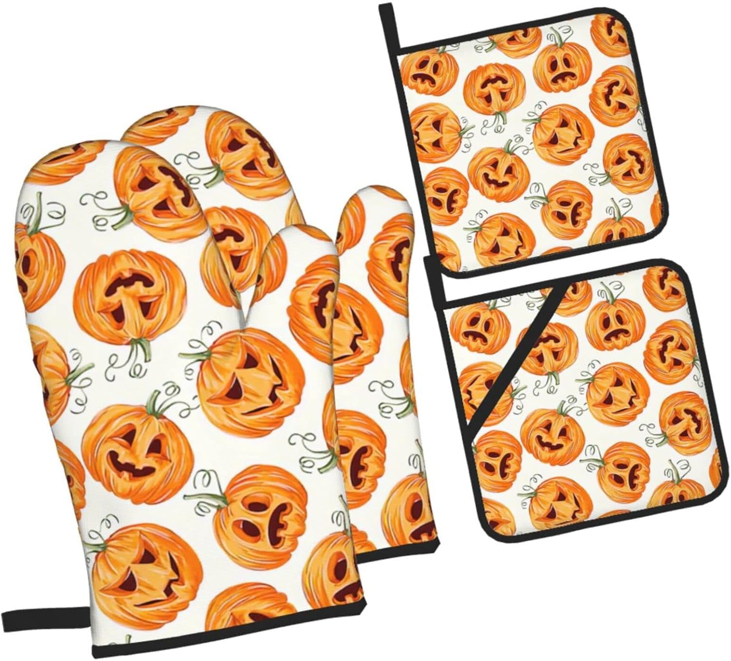 Halloween Pumpkin Oven Mitts and Pot Holders Set of 4