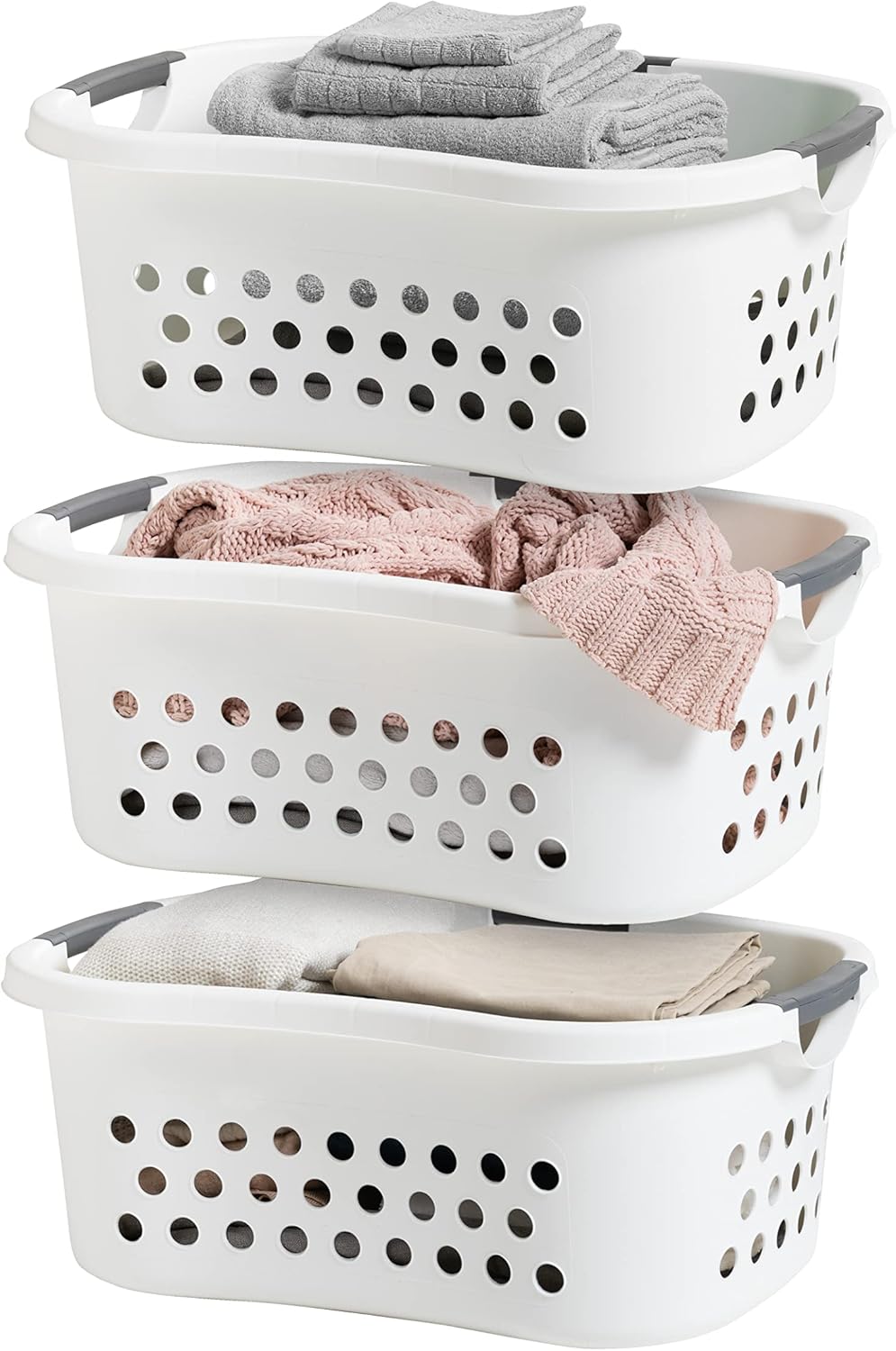 IRIS USA 50L Plastic Hip Hold Laundry Basket 3-Pack