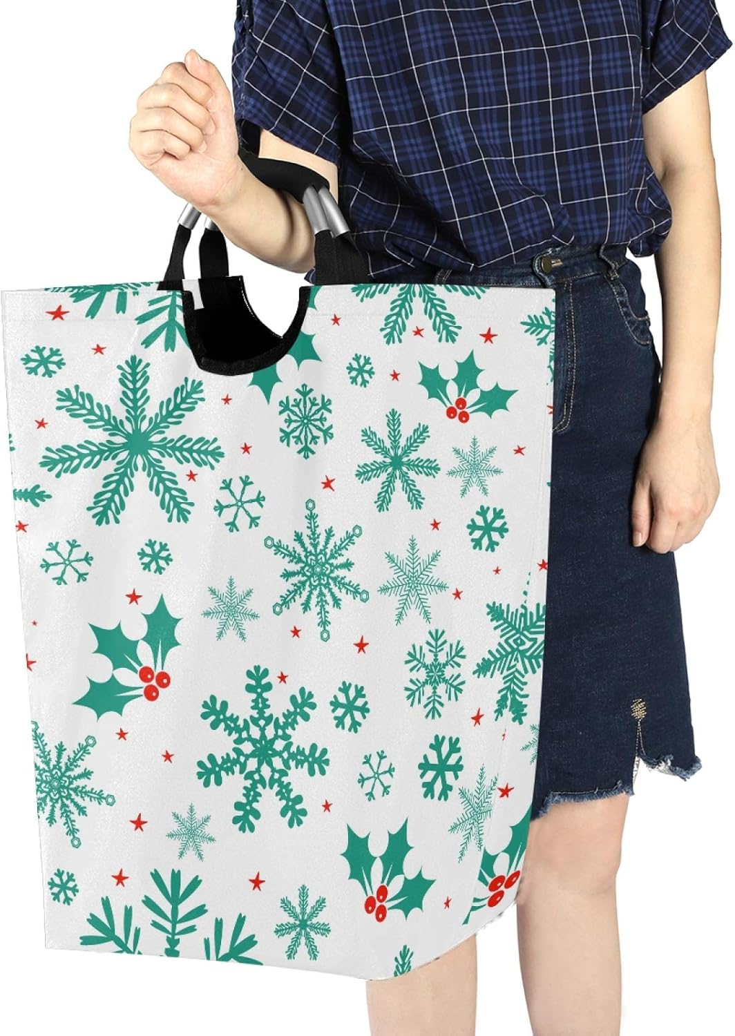 Susiyo Winter Christmas Green Snowflakes Foldable laundry basket