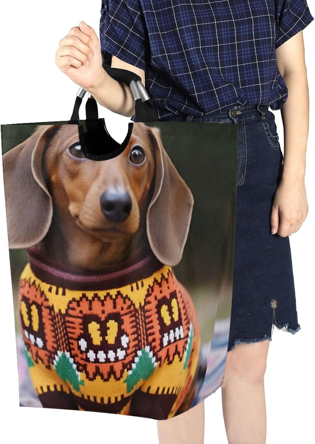 Kigai Collapsible Laundry Basket with Handles Cute Dachshunds Portable Large Waterproof Organizer